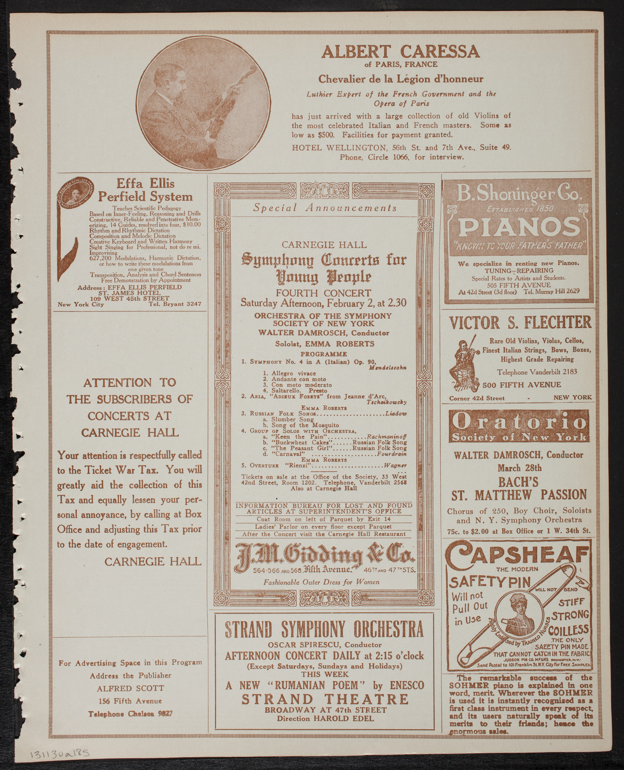 Jascha Heifetz, Violin, January 30, 1918, program page 9