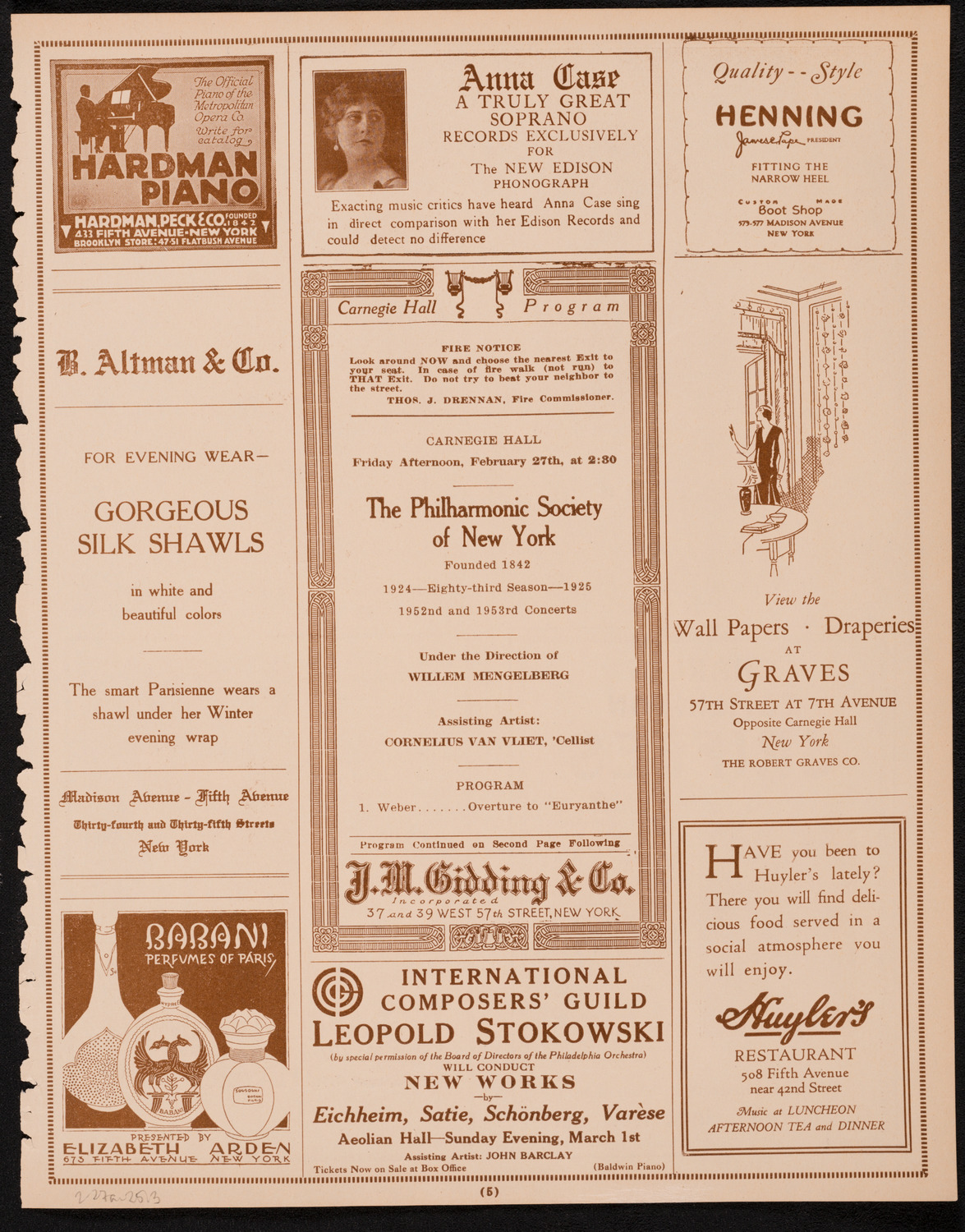 New York Philharmonic, February 27, 1925, program page 5