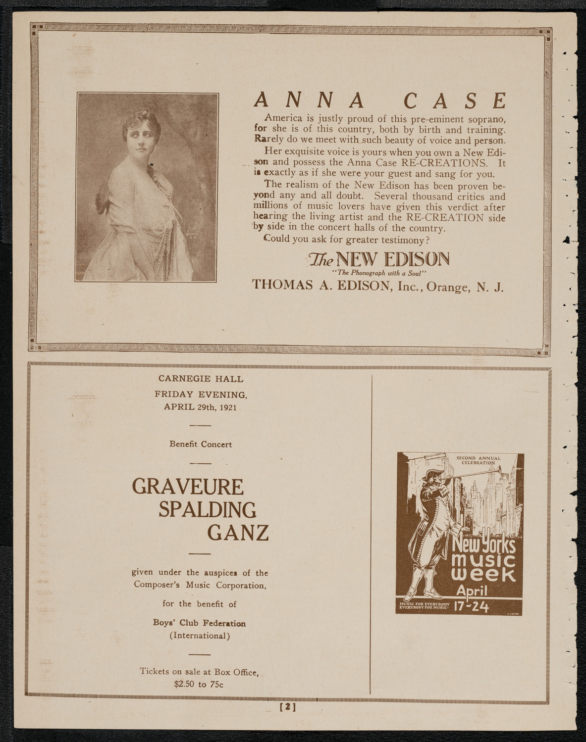 National Symphony Orchestra, April 18, 1921, program page 2