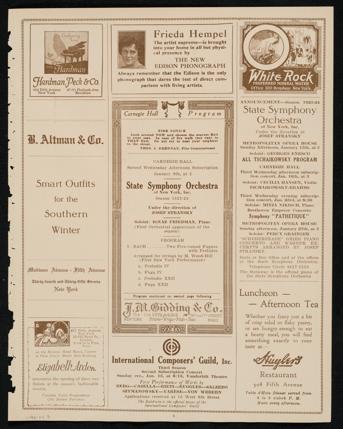 State Symphony Orchestra of New York, January 9, 1924, program page 5