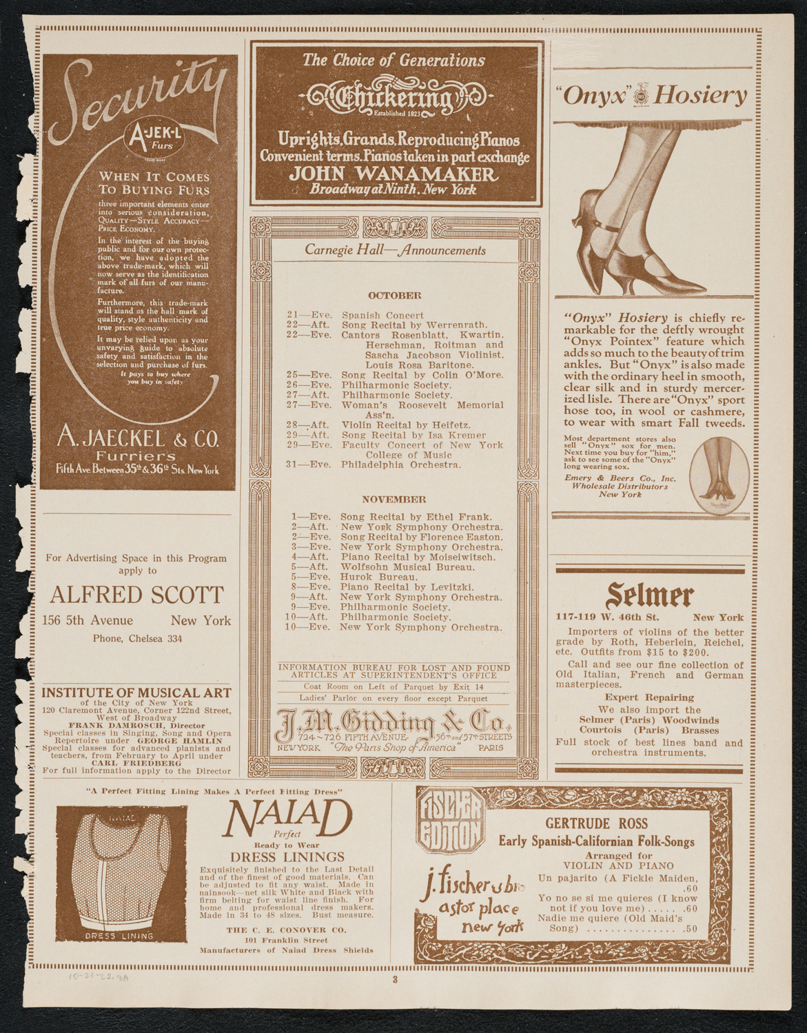 Albert Spalding, Violin, October 21, 1922, program page 3