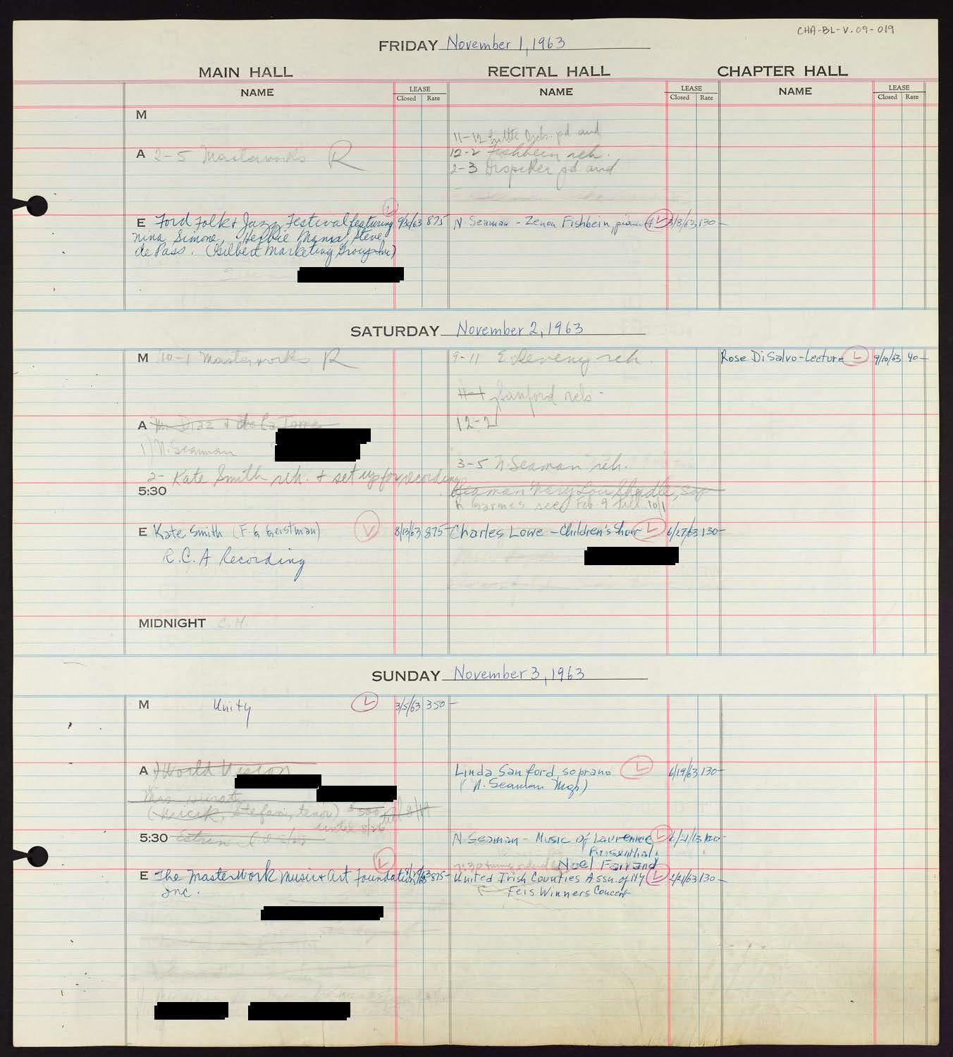 Carnegie Hall Booking Ledger, volume 9, page 19