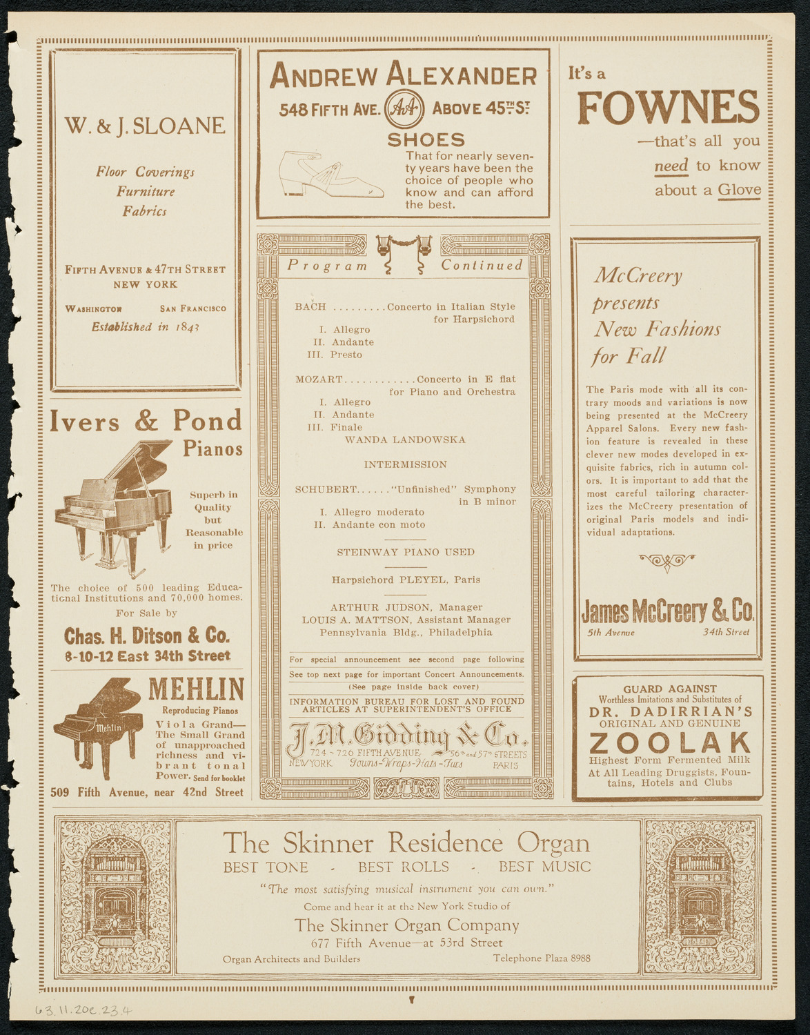 Philadelphia Orchestra, November 20, 1923, program page 7