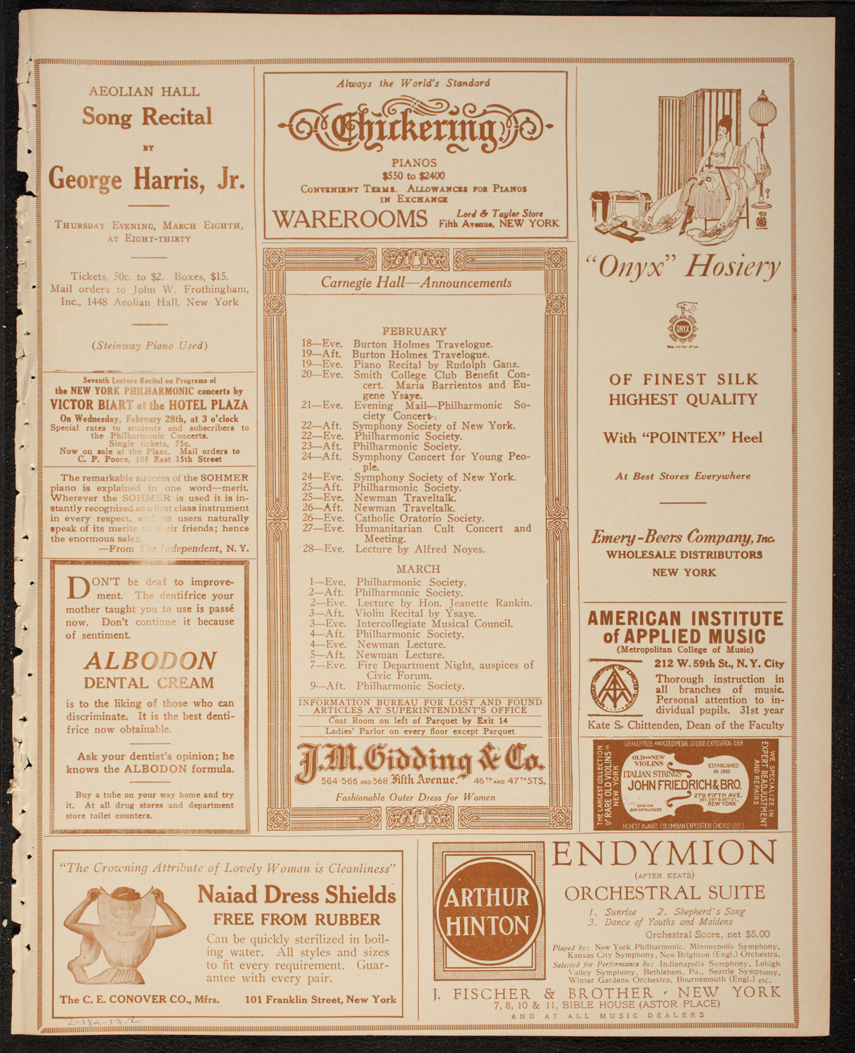 New York Philharmonic, February 18, 1917, program page 3