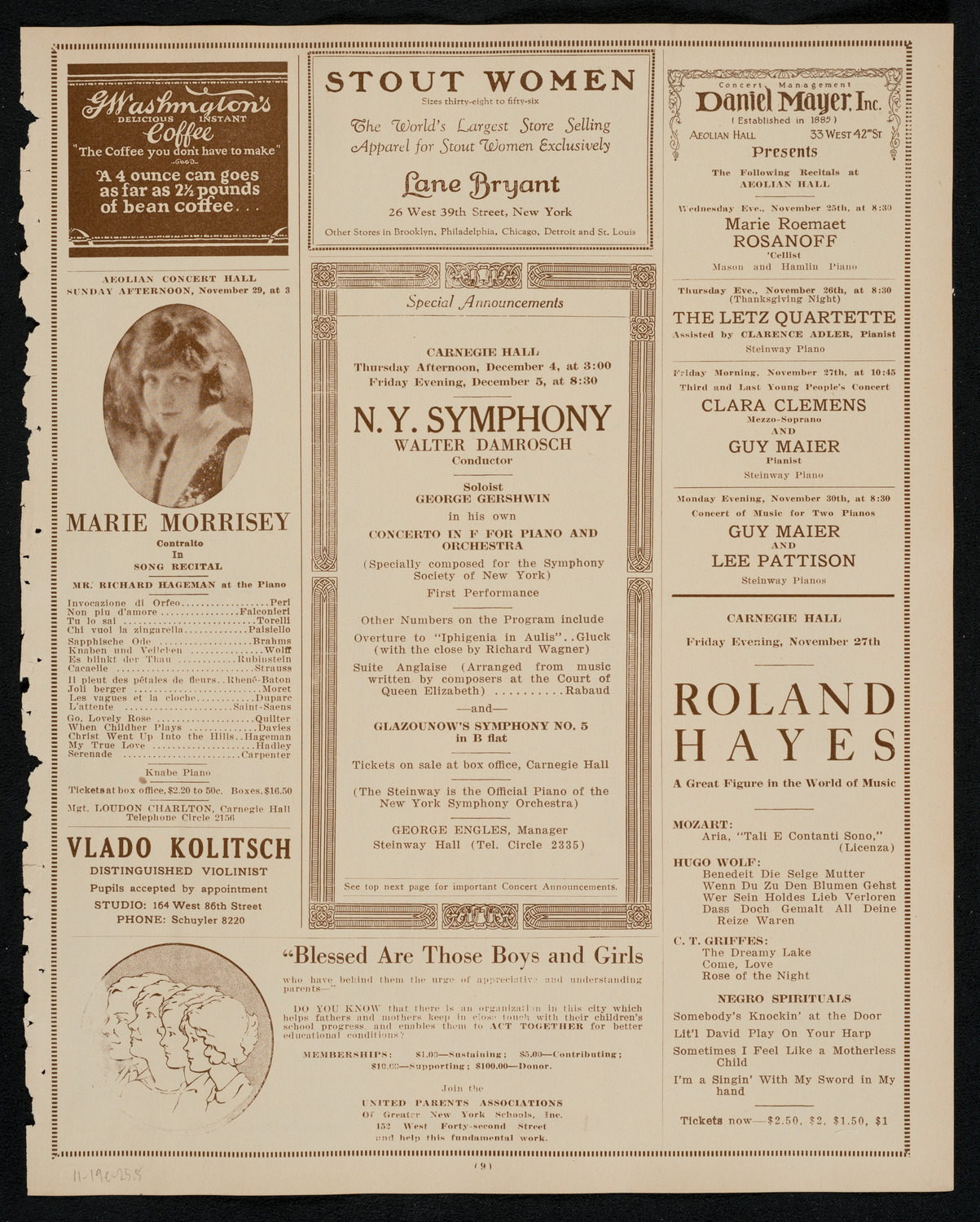 New York Philharmonic, November 19, 1925, program page 9