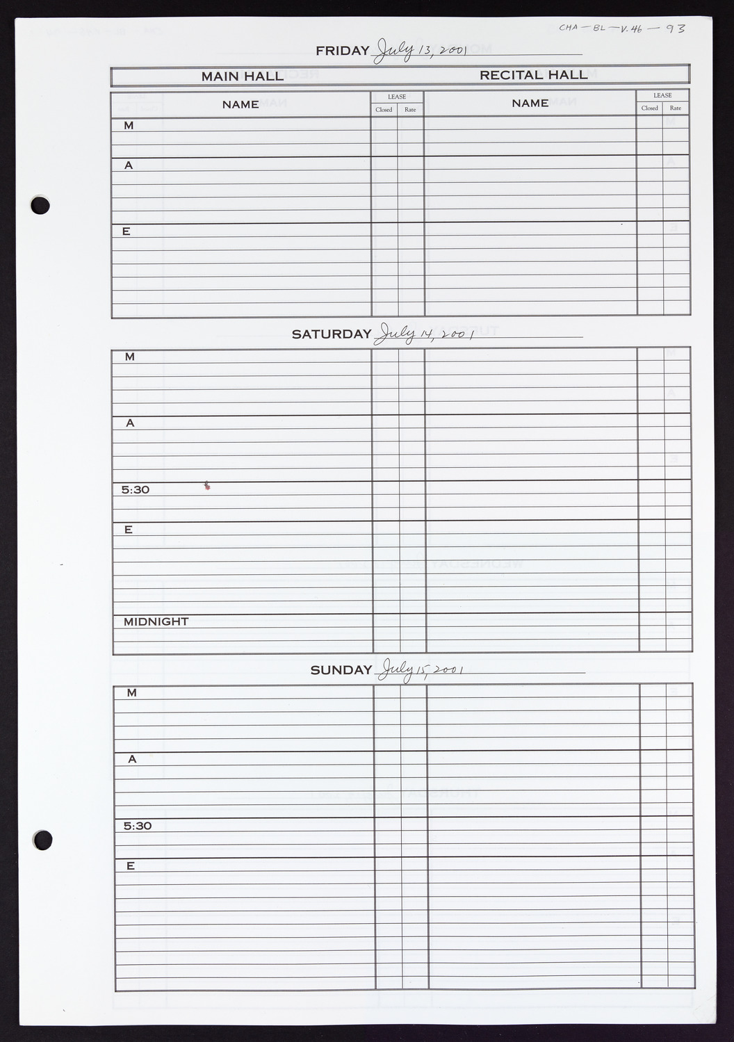 Carnegie Hall Booking Ledger, volume 46, page 93