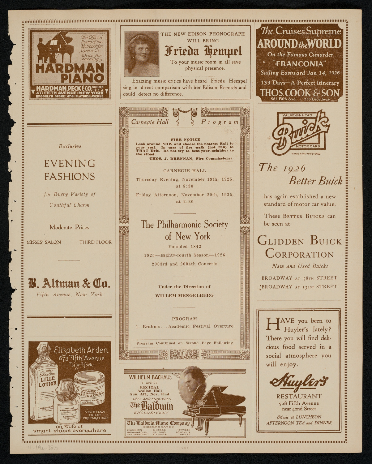 New York Philharmonic, November 19, 1925, program page 5