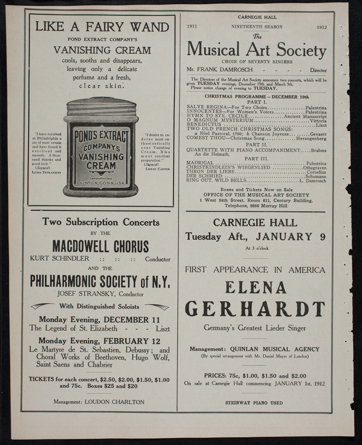 New York Philharmonic, December 10, 1911, program page 8