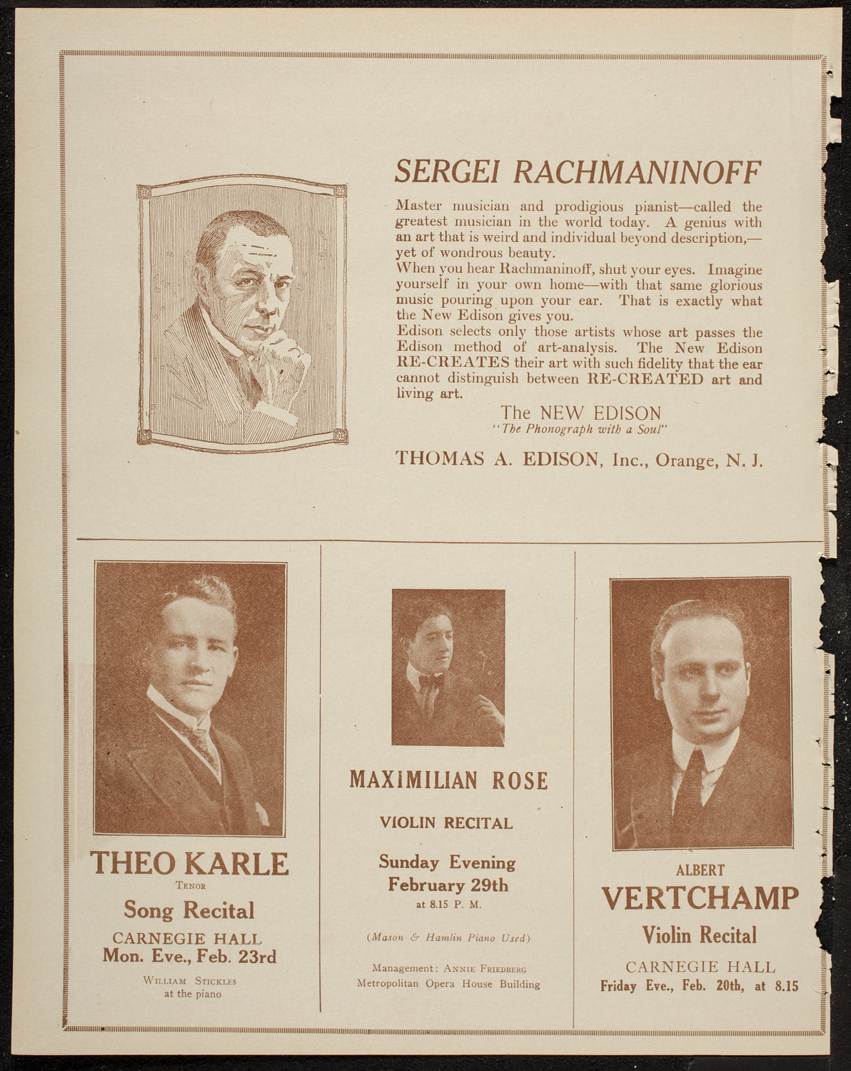 Alfred Cortot, Piano, with the New York Symphony Orchestra, February 17, 1920, program page 2