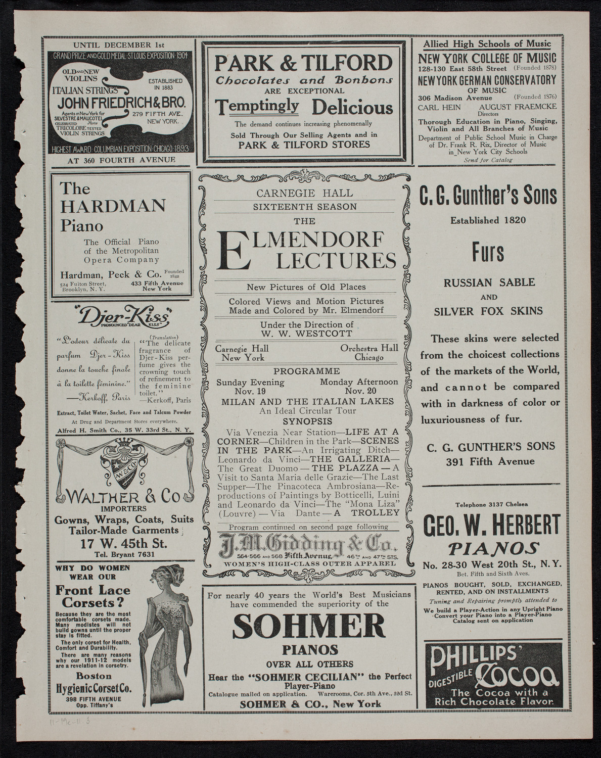 Elmendorf Lecture: Milan and the Italian Lakes, November 19, 1911, program page 5