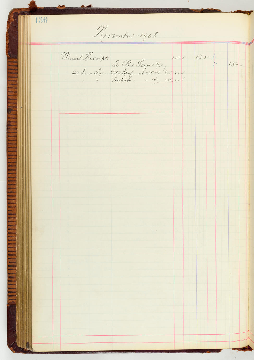 Music Hall Accounting Ledger Journal, volume 7, page 136