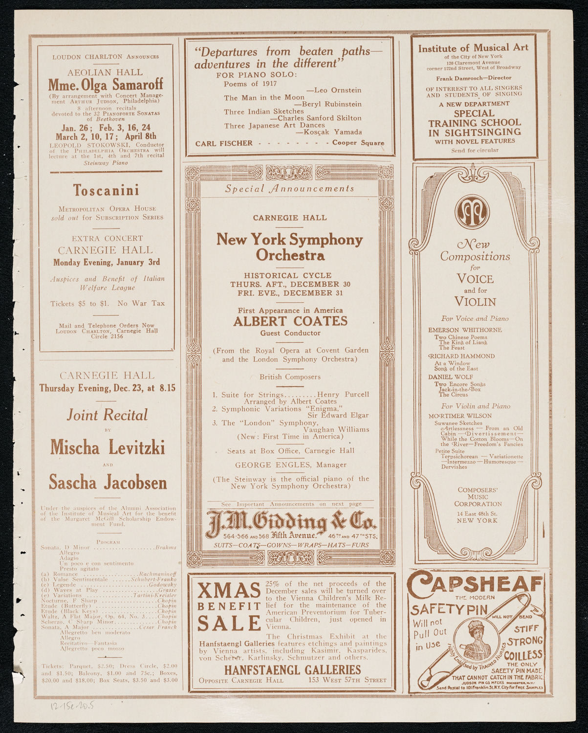 Mischa Levitzki, Piano, December 15, 1920, program page 9
