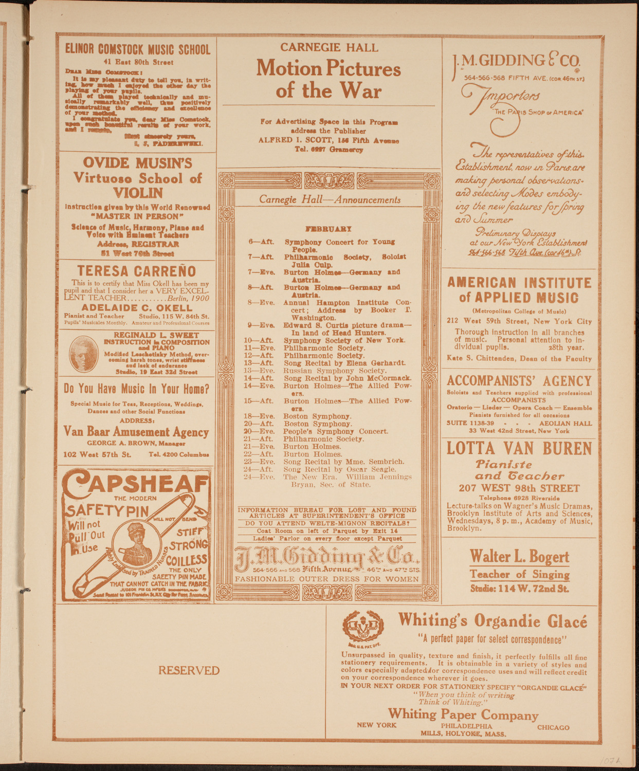 Thomas Egan, Tenor, February 5, 1915, program page 3