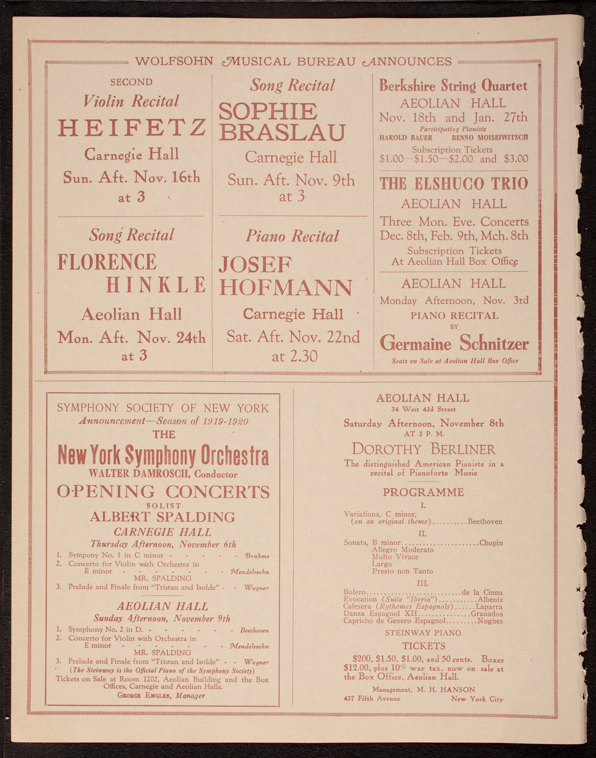 Ruth Ray, Violin, November 4, 1919, program page 8