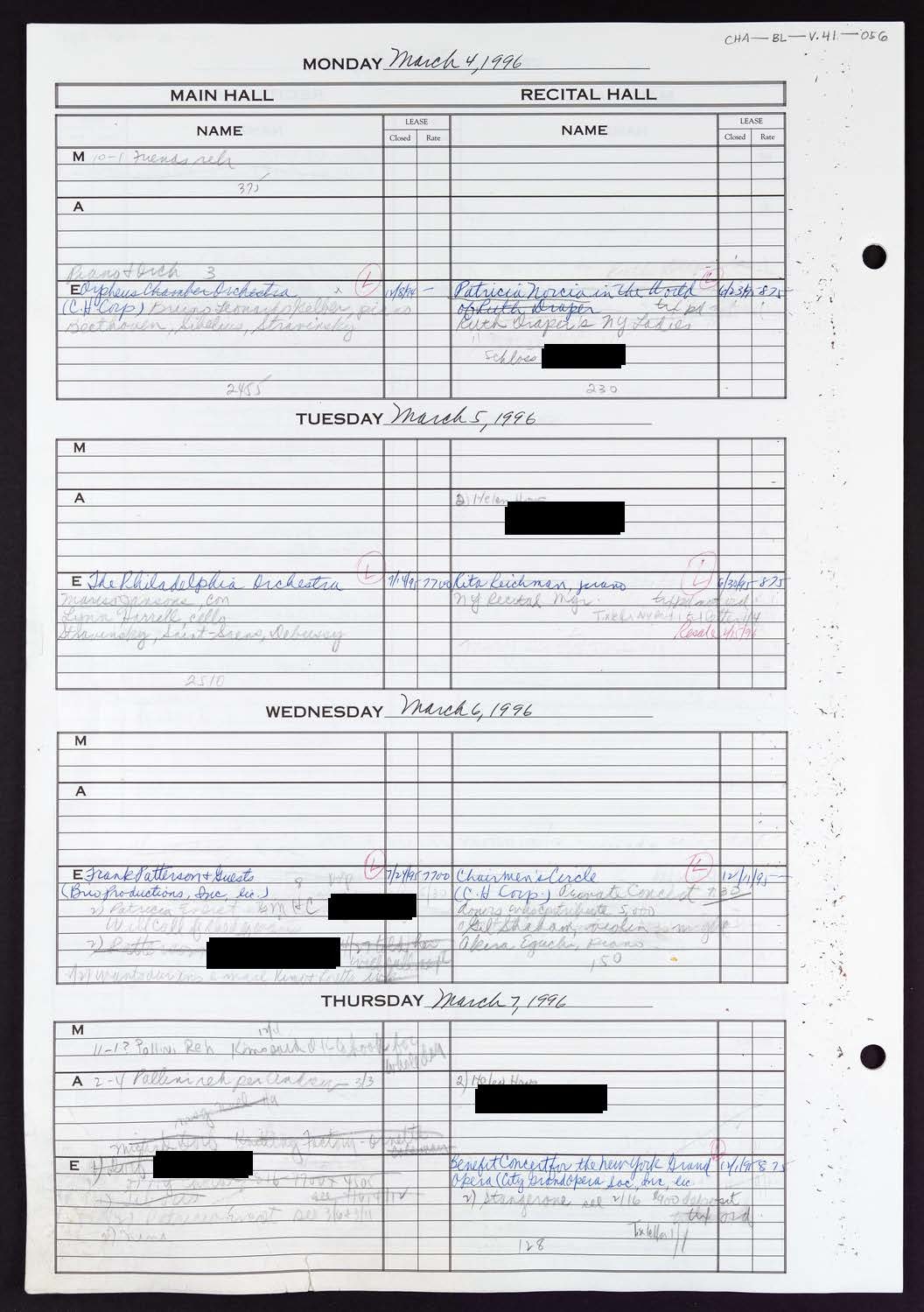 Carnegie Hall Booking Ledger, volume 41, page 56