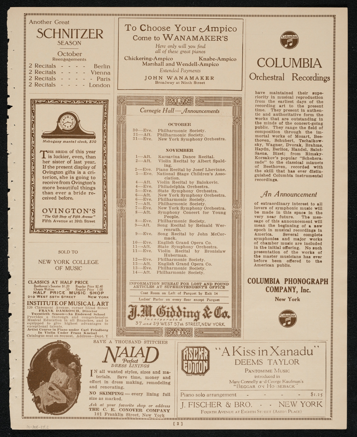 New York Philharmonic, October 30, 1924, program page 3