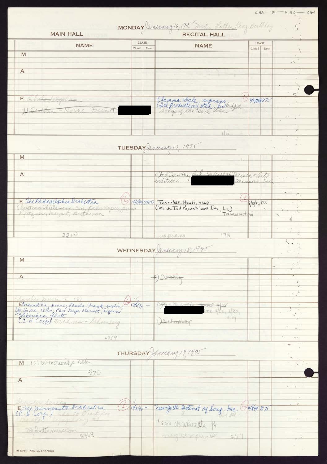 Carnegie Hall Booking Ledger, volume 40, page 44