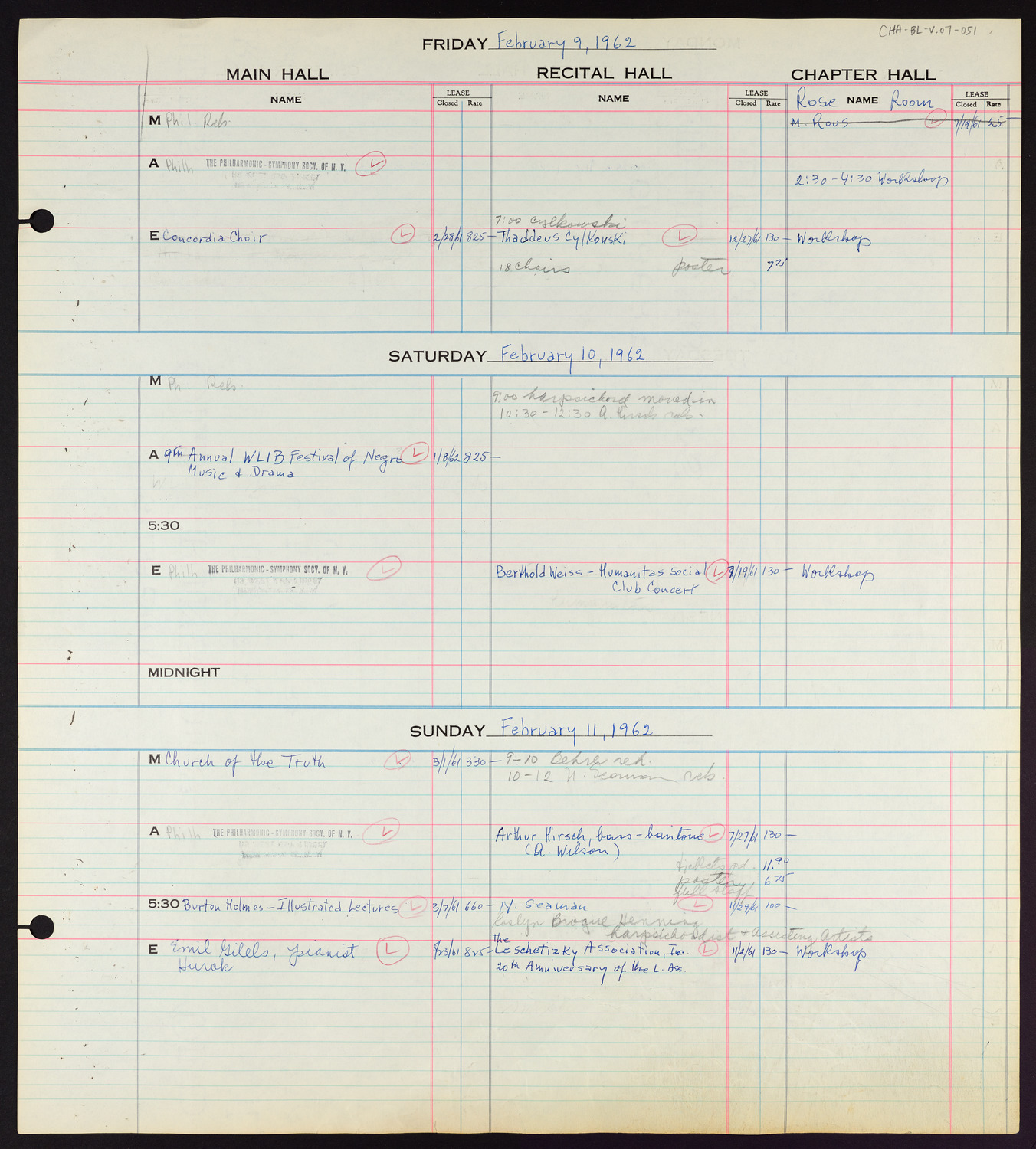 Carnegie Hall Booking Ledger, volume 7, page 51