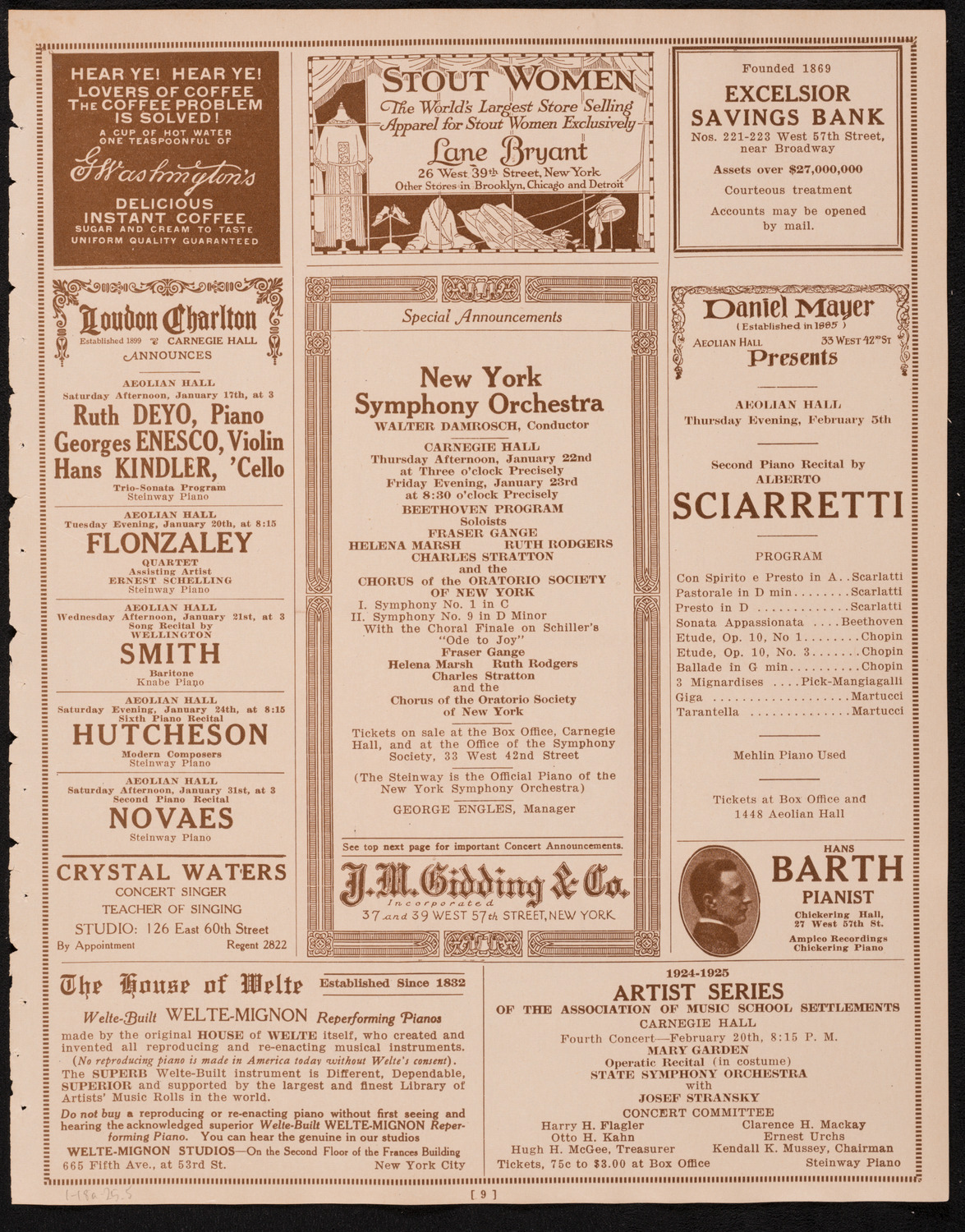 New York Philharmonic, January 18, 1925, program page 9