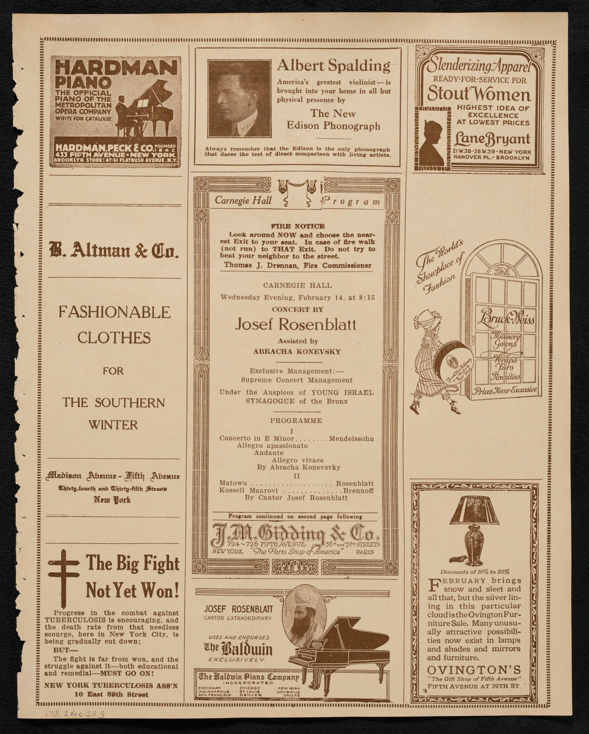 Josef Rosenblatt, Tenor, February 14, 1923, program page 5