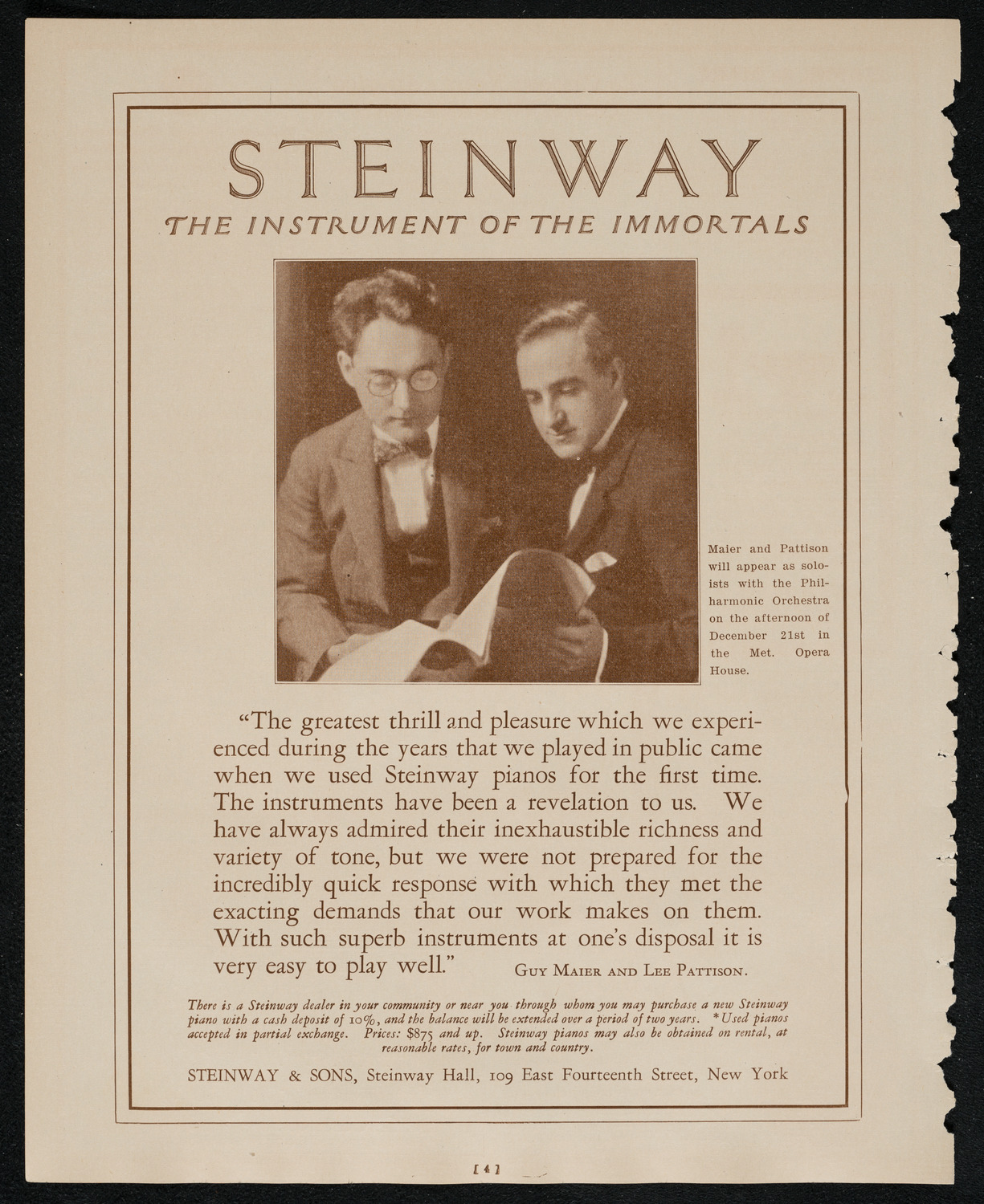 Chanuka Concert for the Benefit of the Rabbi Jacob Joseph School, December 21, 1924, program page 4