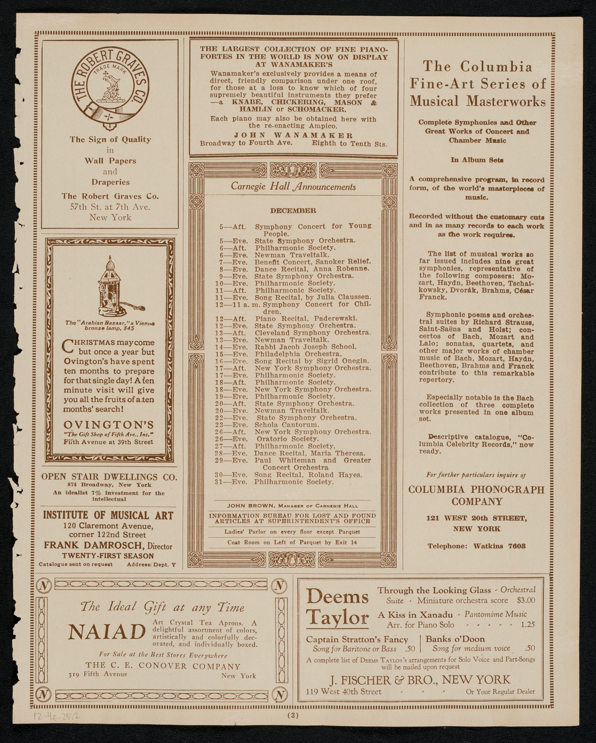 New York Symphony Orchestra, December 4, 1925, program page 3