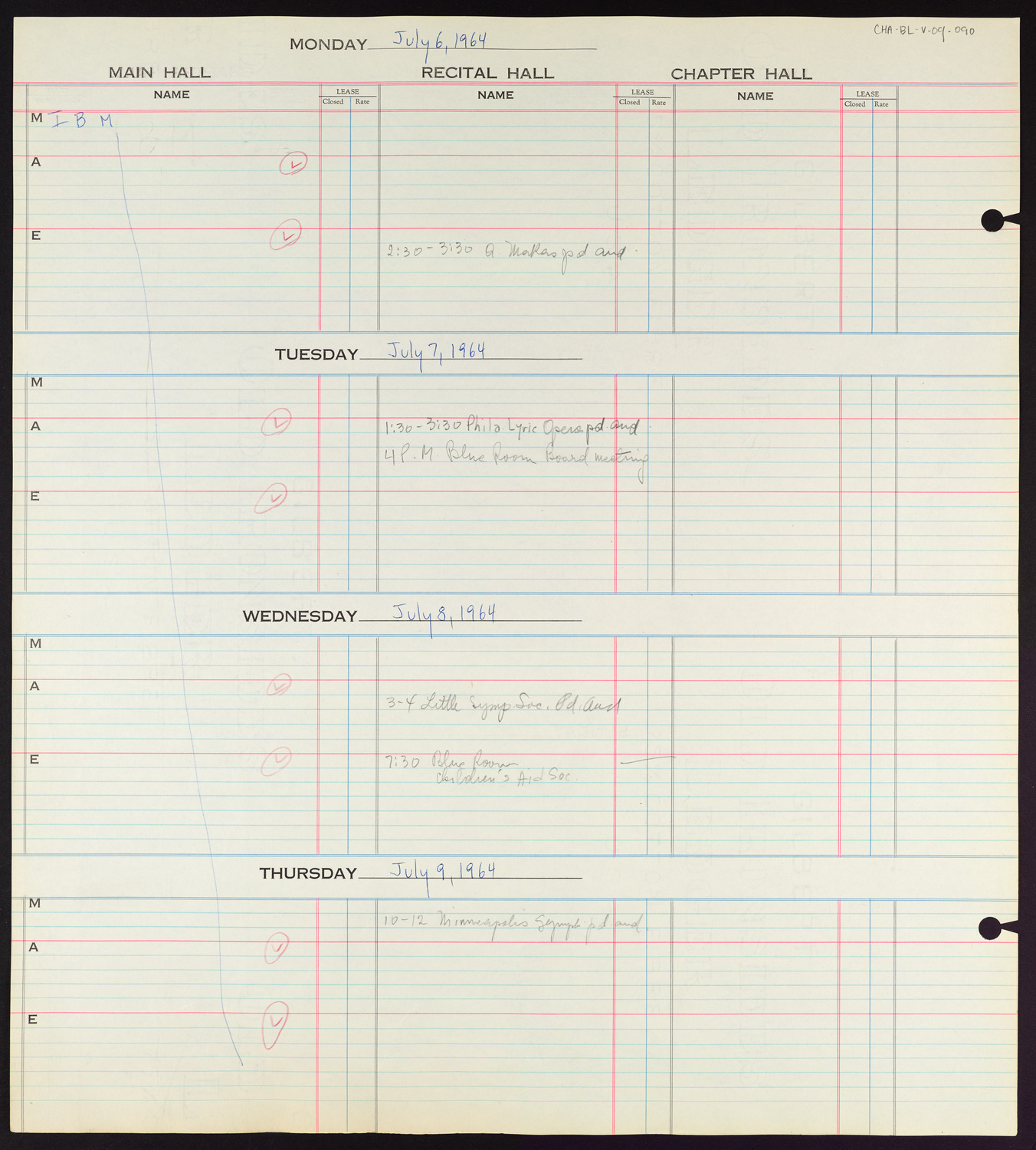 Carnegie Hall Booking Ledger, volume 9, page 90