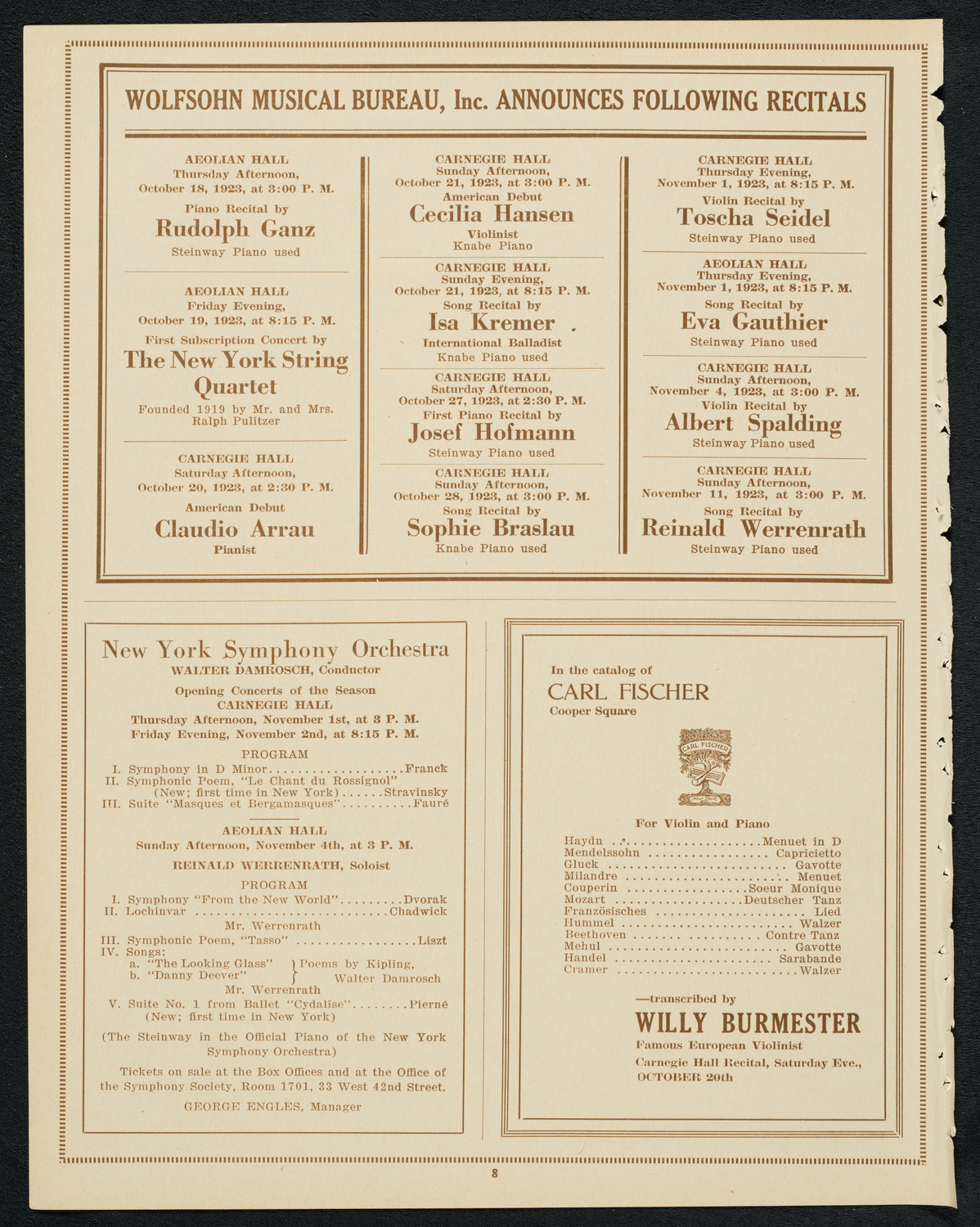 Philadelphia Orchestra, October 16, 1923, program page 8