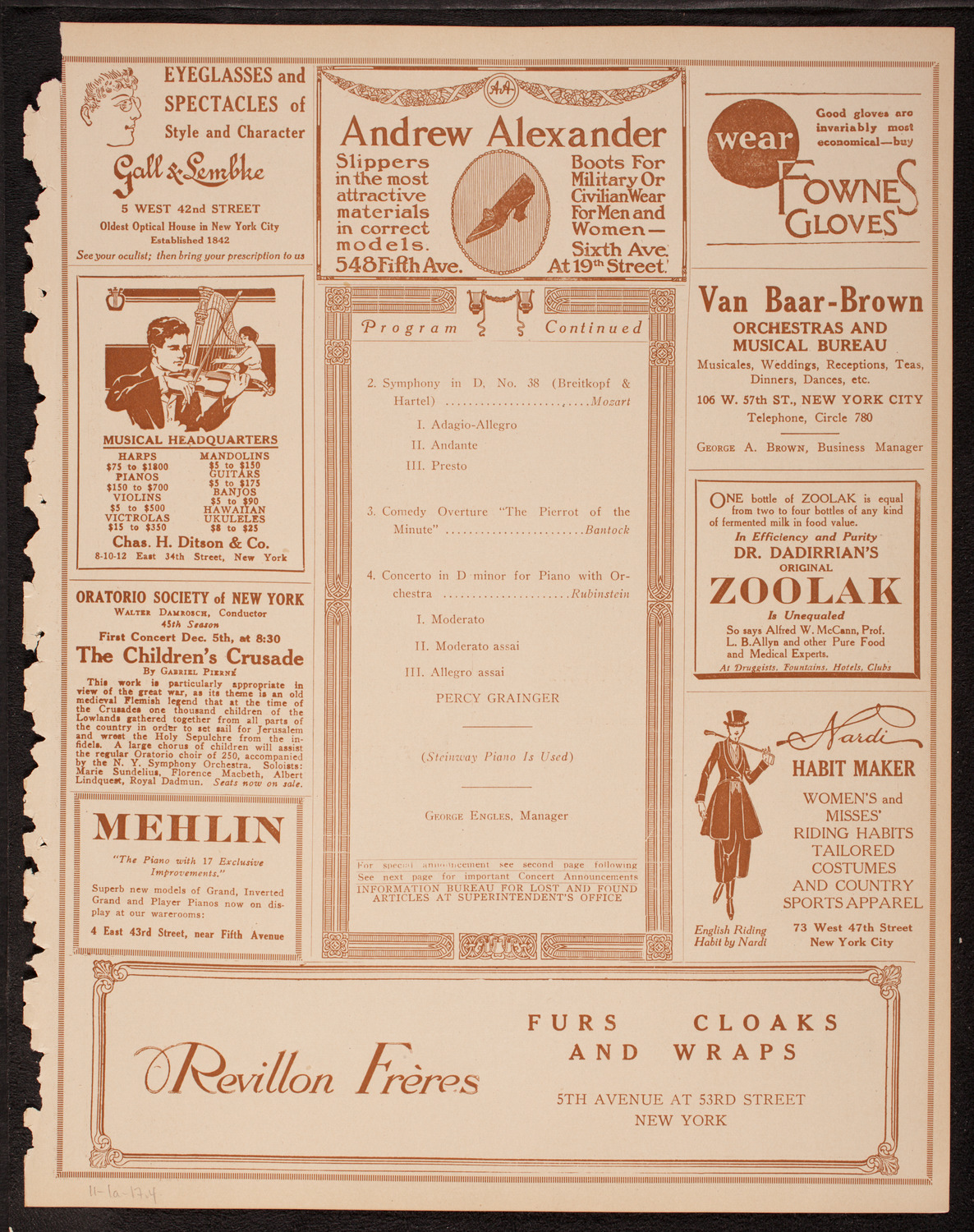 New York Symphony Orchestra, November 1, 1917, program page 7