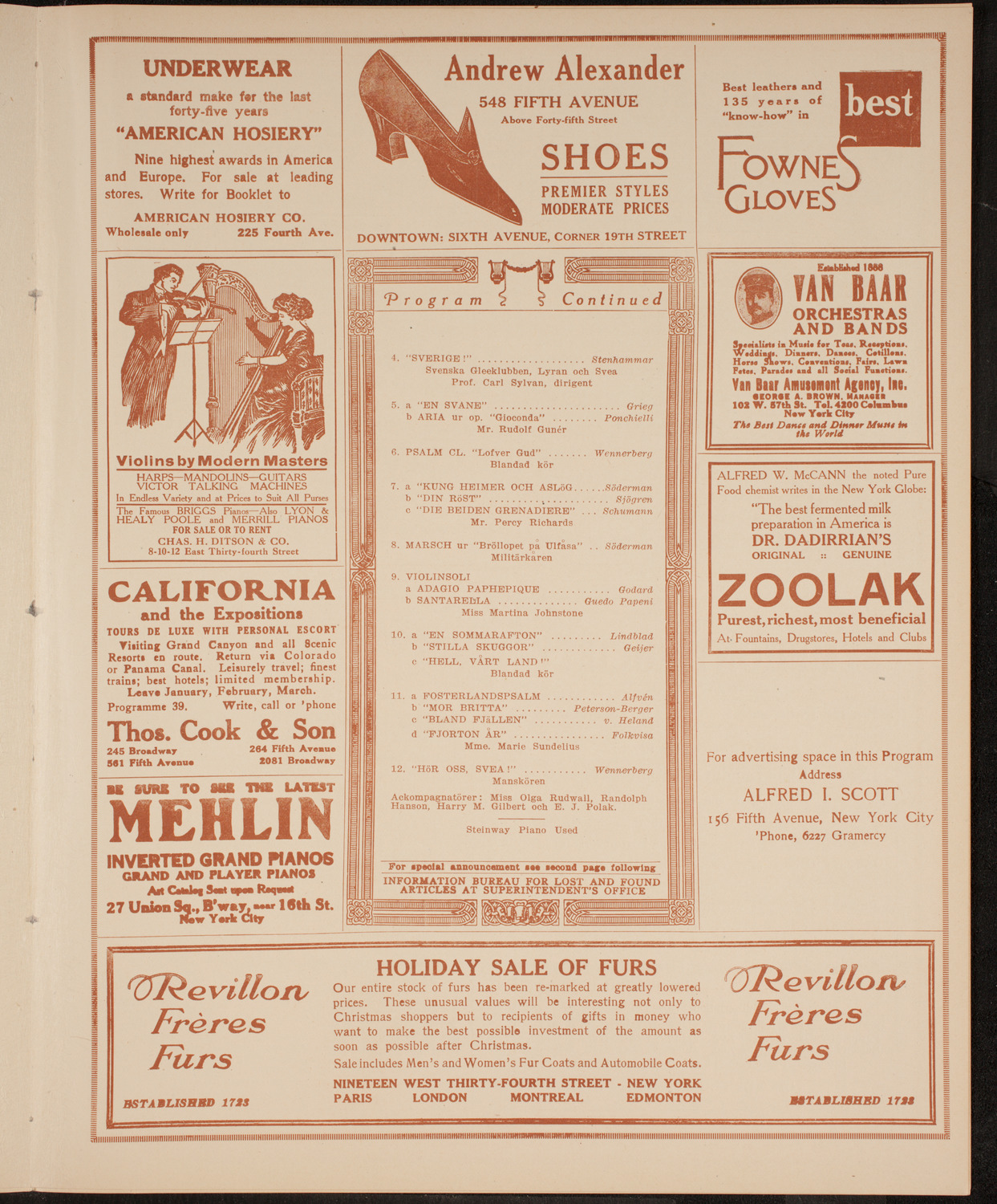 United Swedish Singing Societies of New York, December 26, 1914, program page 7