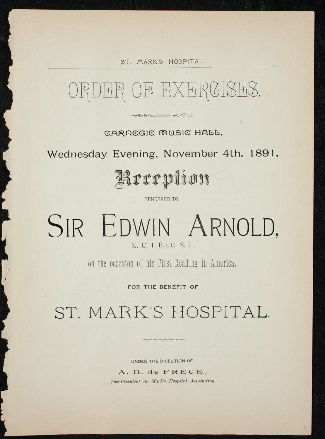 Lecture by Sir Edwin Arnold, November 4, 1891, program page 9