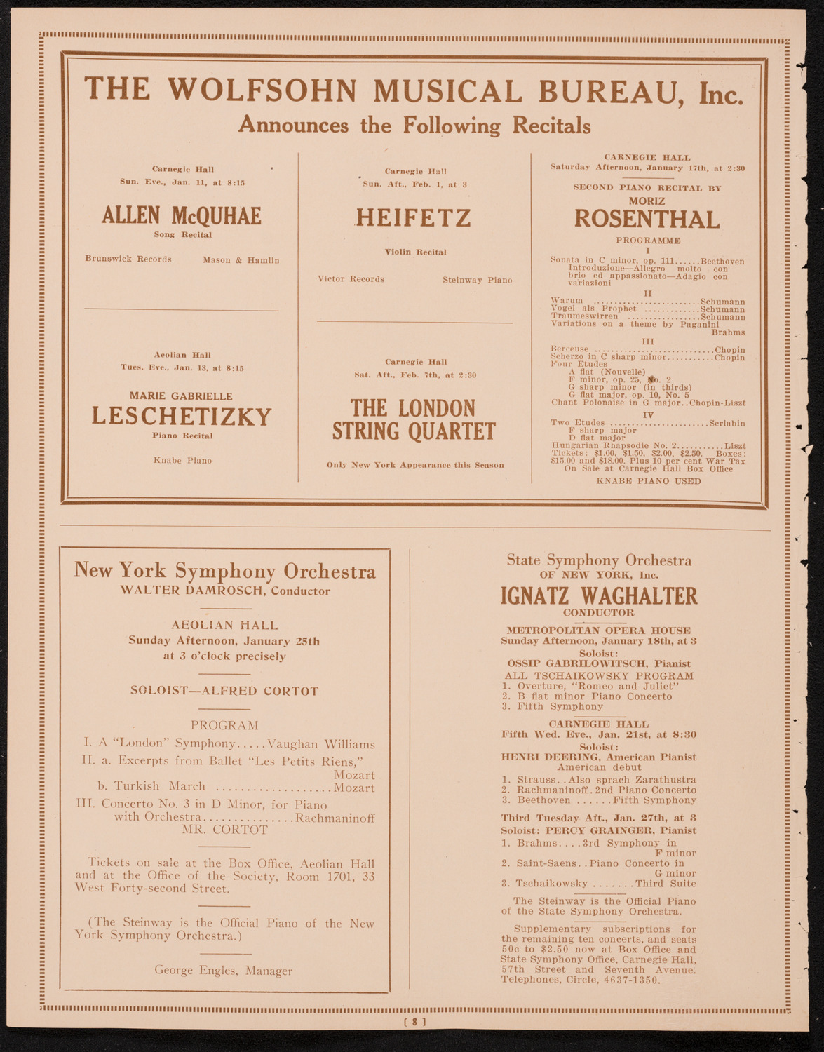 New York Philharmonic, January 11, 1925, program page 8
