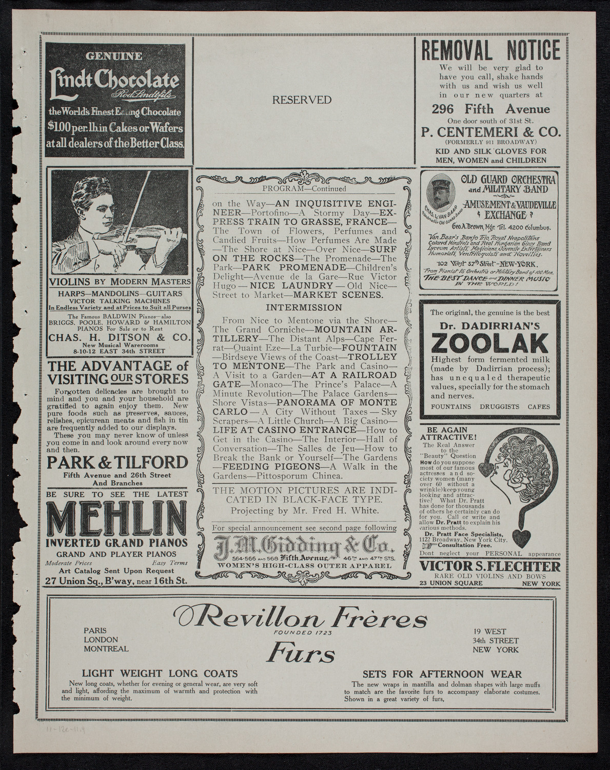 Elmendorf Lecture: The Riviera, November 12, 1911, program page 7