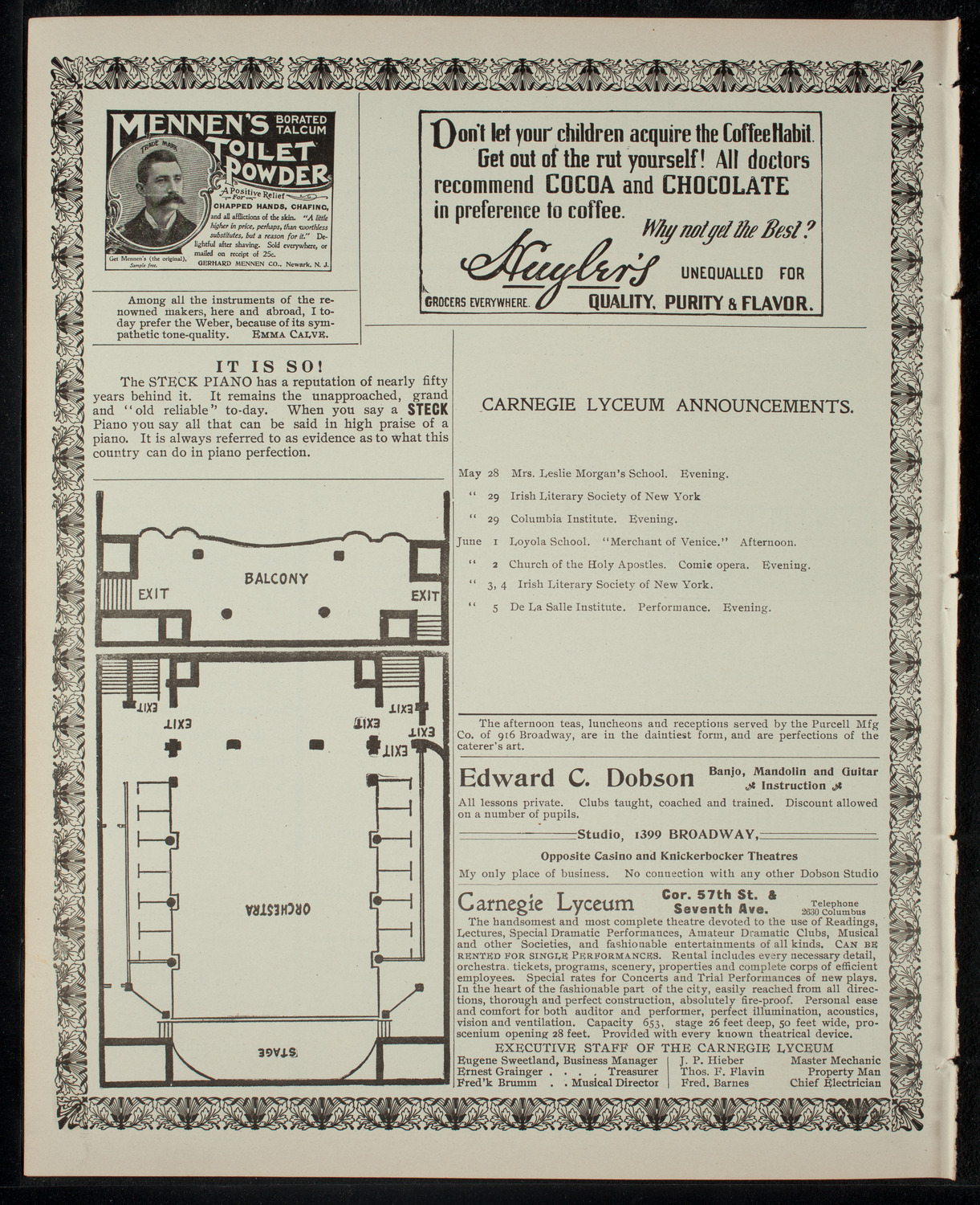 Opera Presentation by Albert Mildenberg, May 27, 1903, program page 4