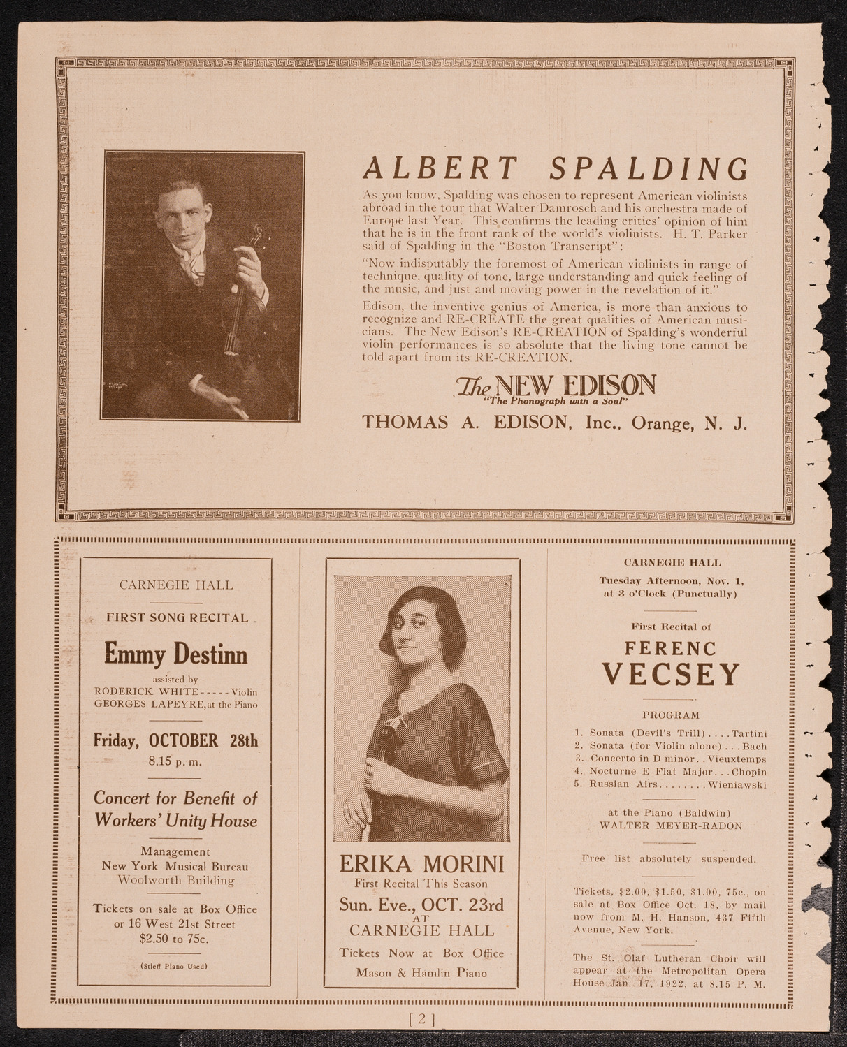 Concert and Address in Honor of Christopher Columbus, October 12, 1921, program page 2