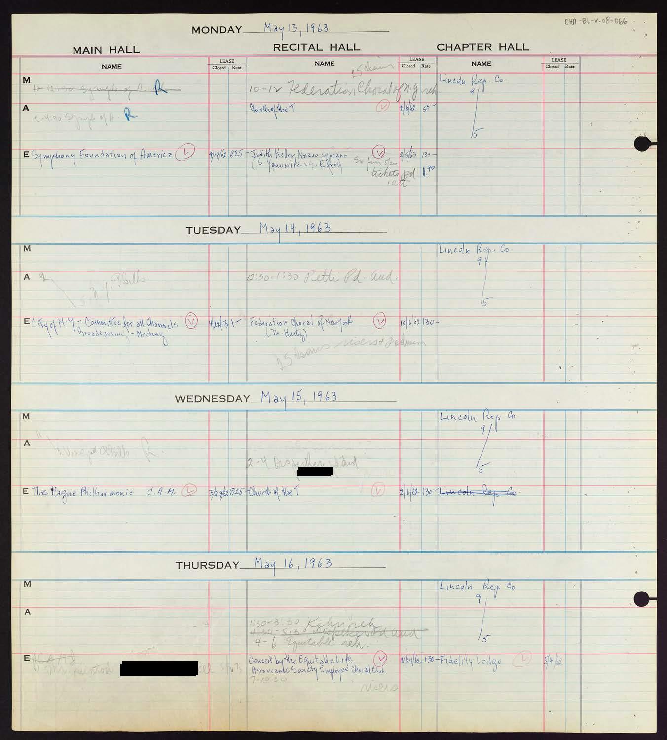 Carnegie Hall Booking Ledger, volume 8, page 66