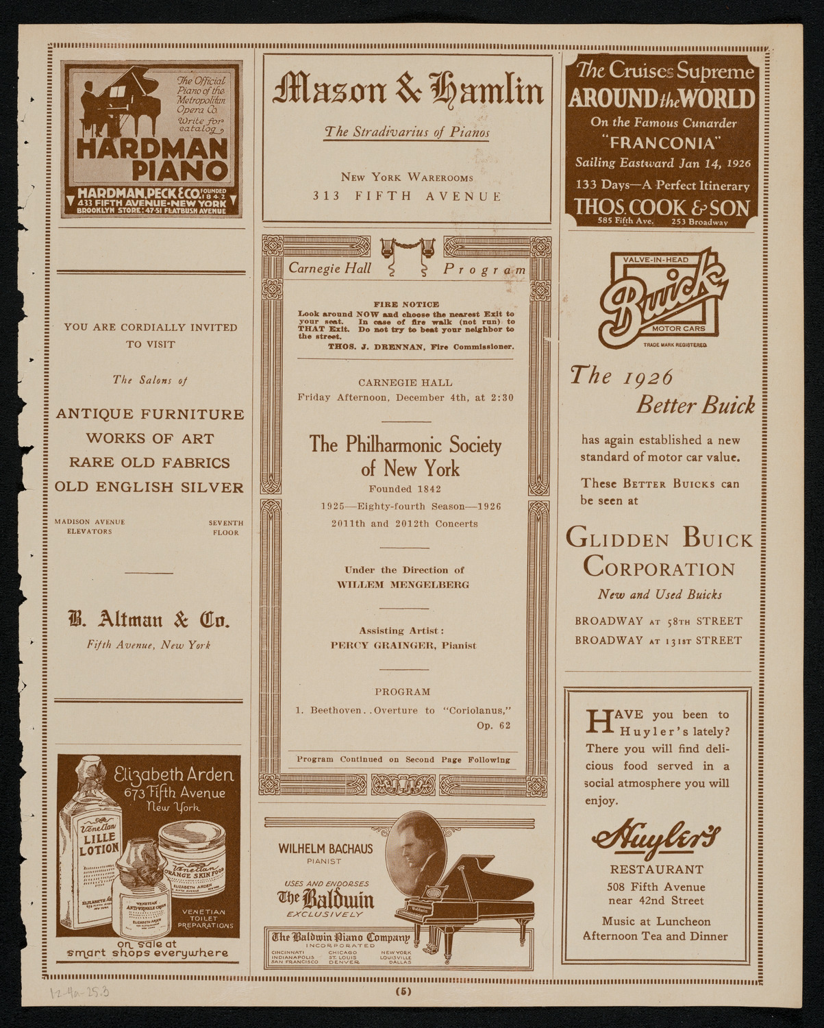 New York Philharmonic, December 4, 1925, program page 5