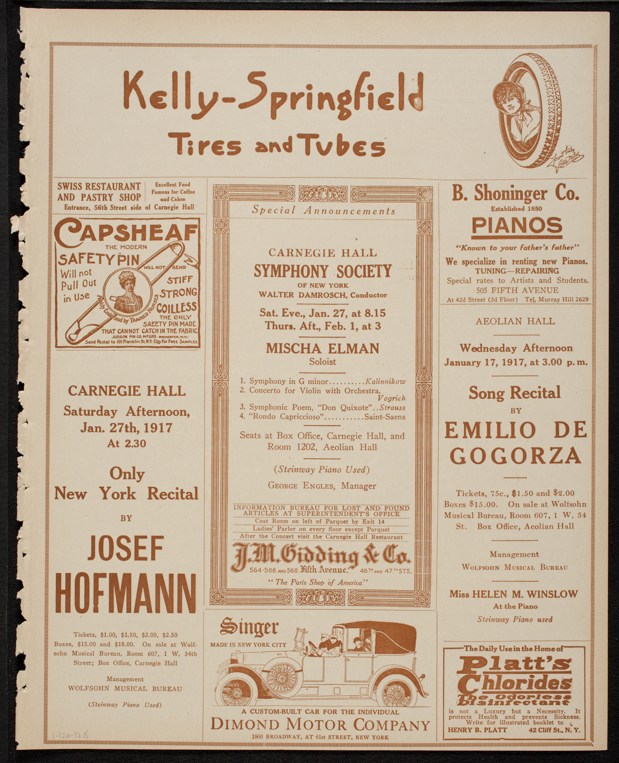 New York Philharmonic, January 12, 1917, program page 9