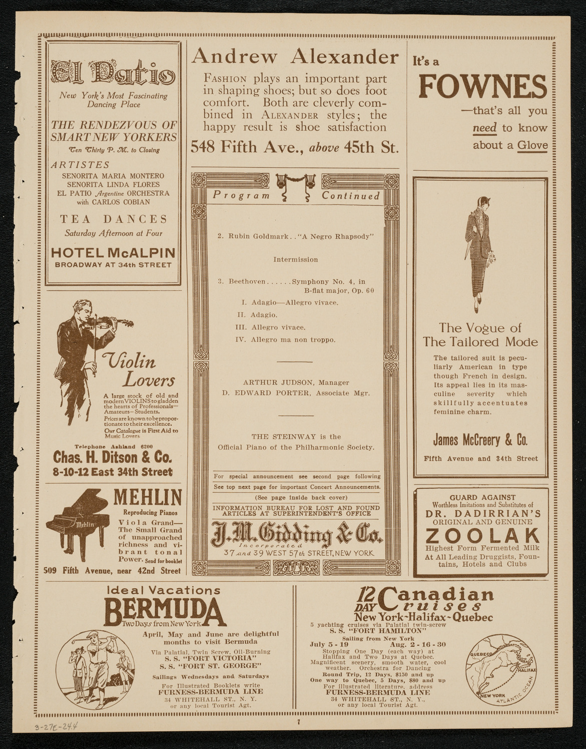 New York Philharmonic, March 27, 1924, program page 7