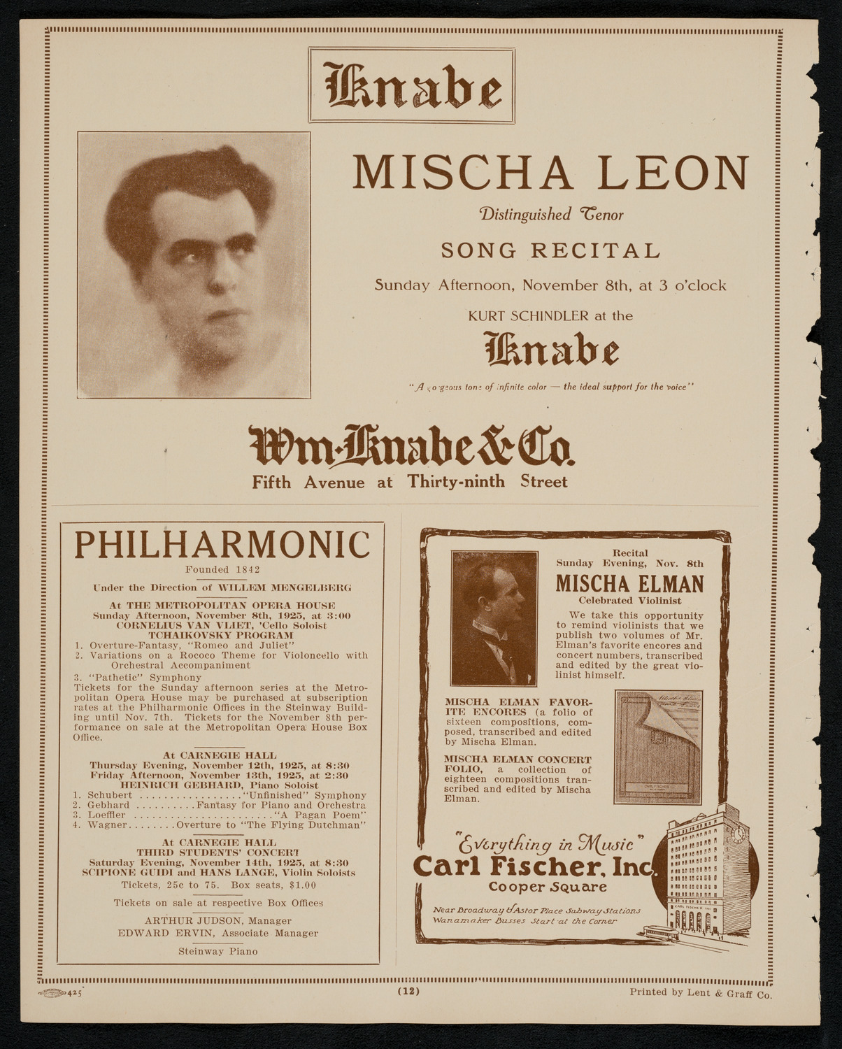 New York Philharmonic, November 7, 1925, program page 12