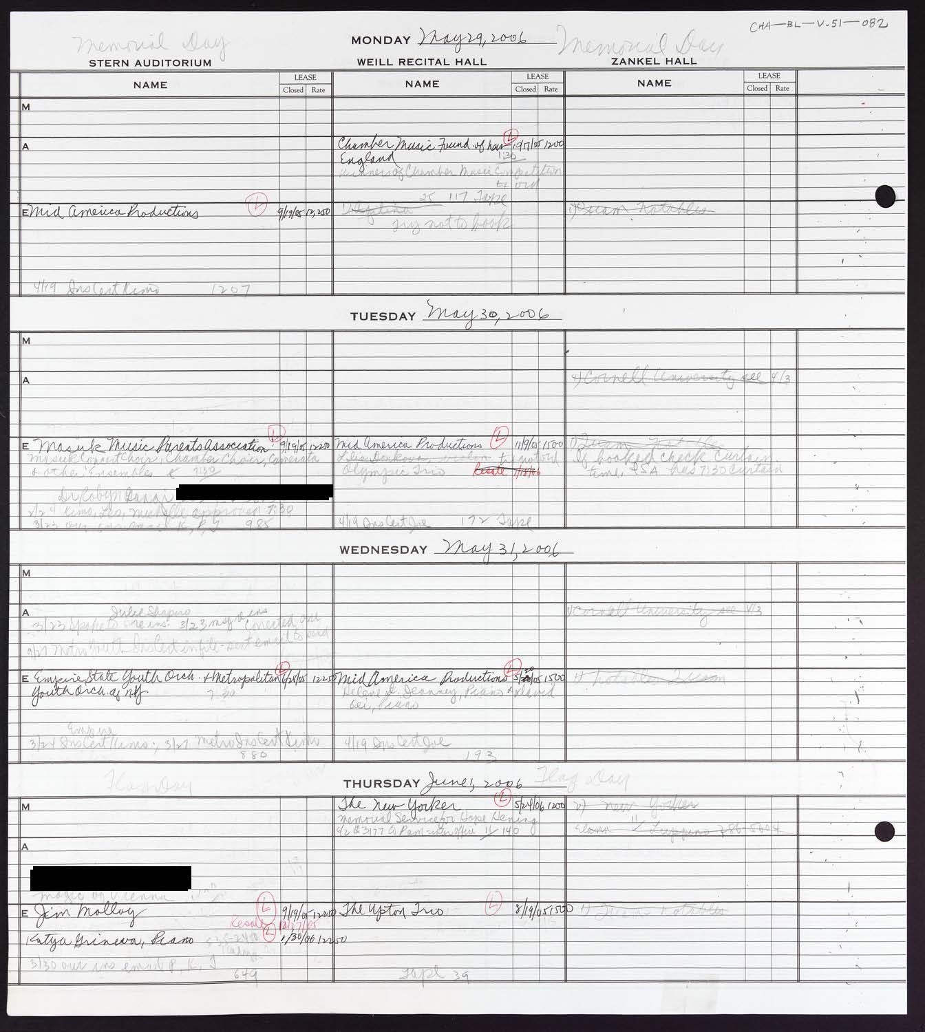 Carnegie Hall Booking Ledger, volume 51, page 82