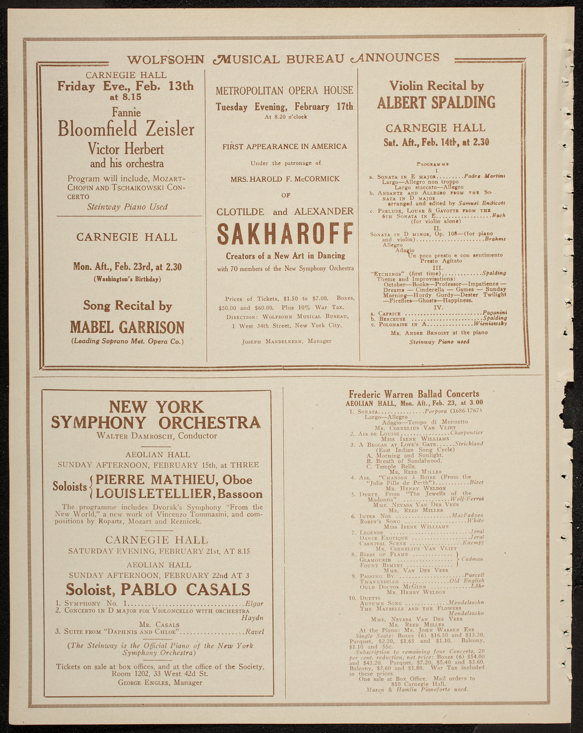 New York Philharmonic, February 12, 1920, program page 8