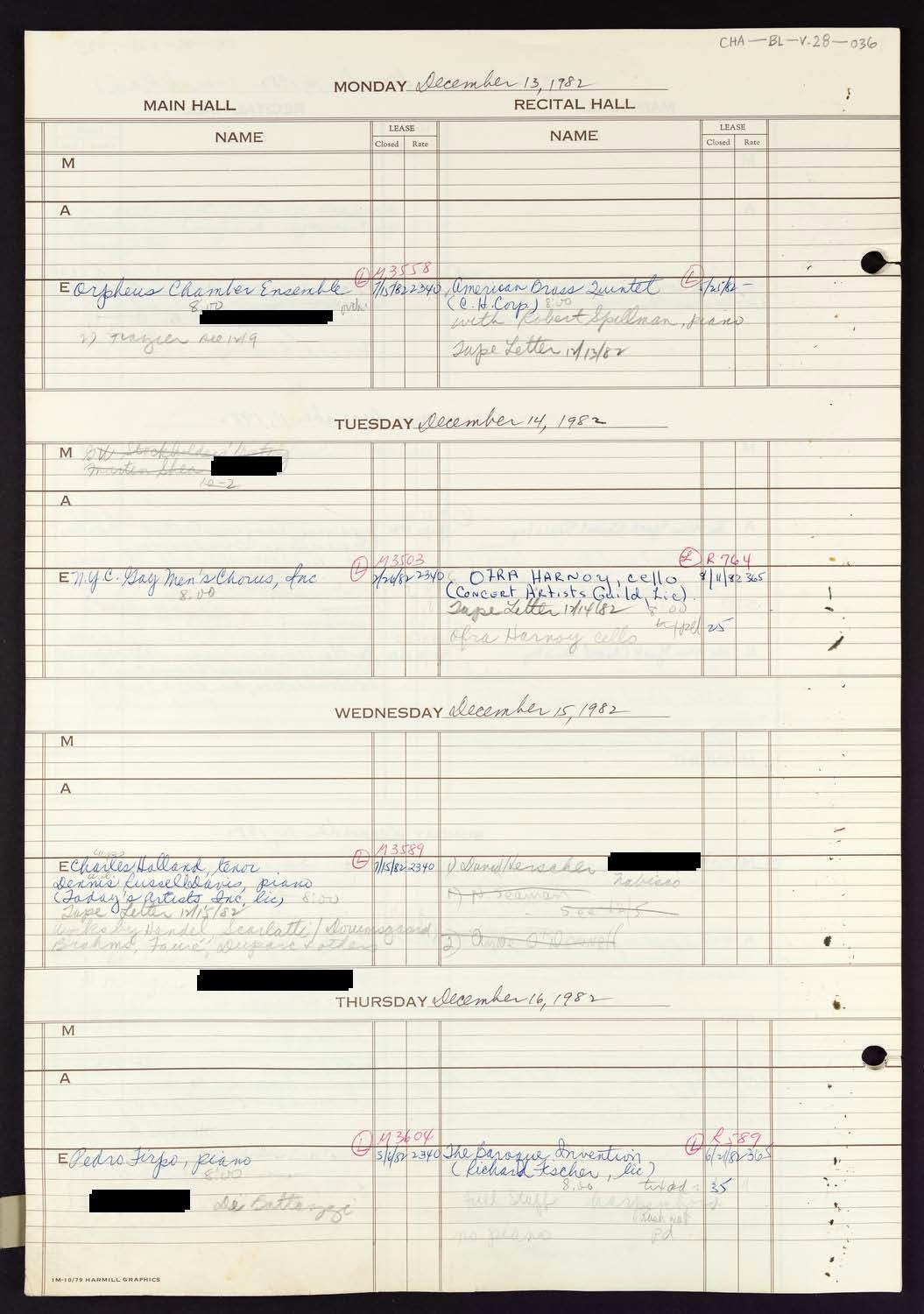 Carnegie Hall Booking Ledger, volume 28, page 36