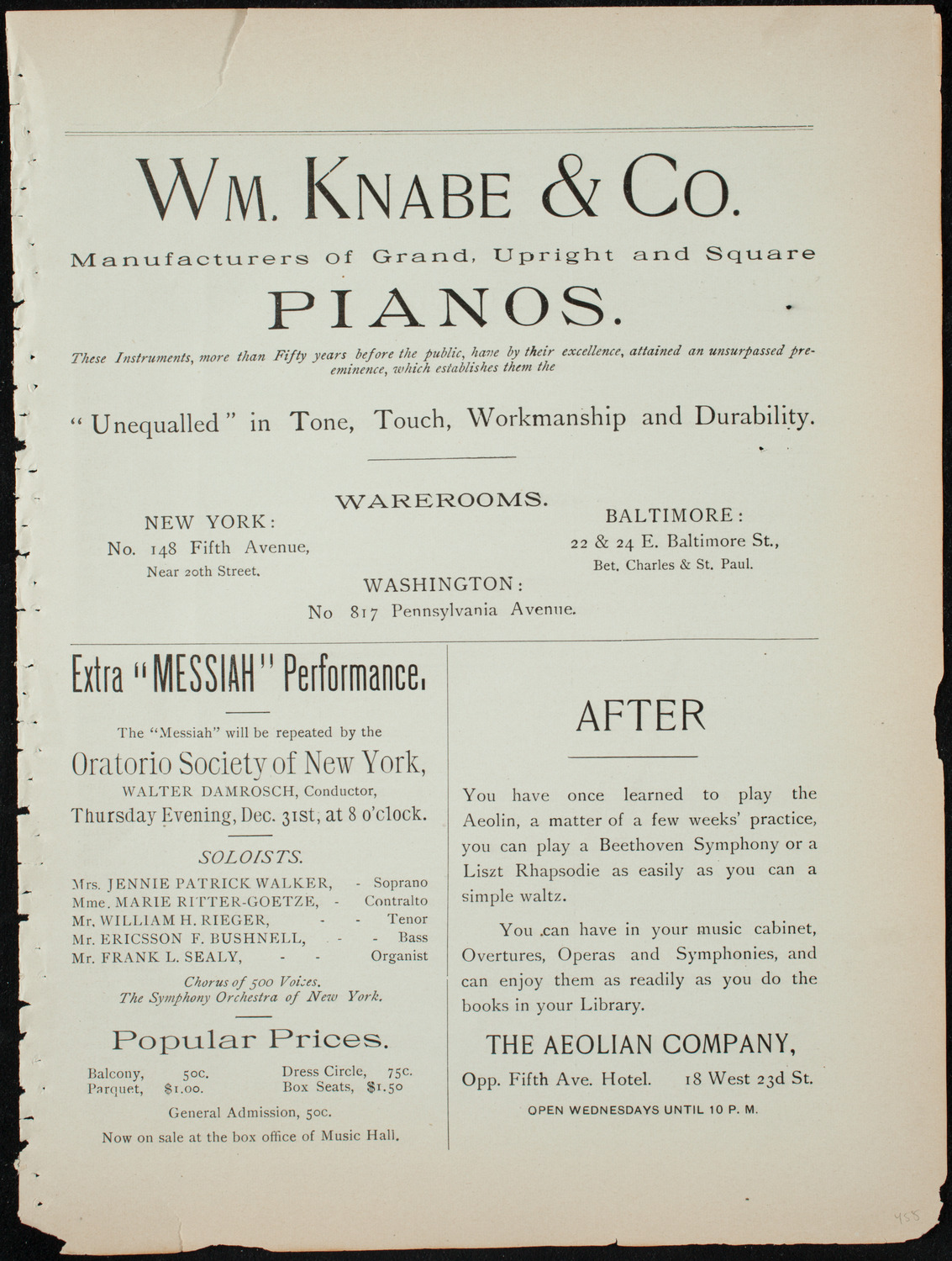 Oratorio Society of New York, December 29, 1891, program page 3