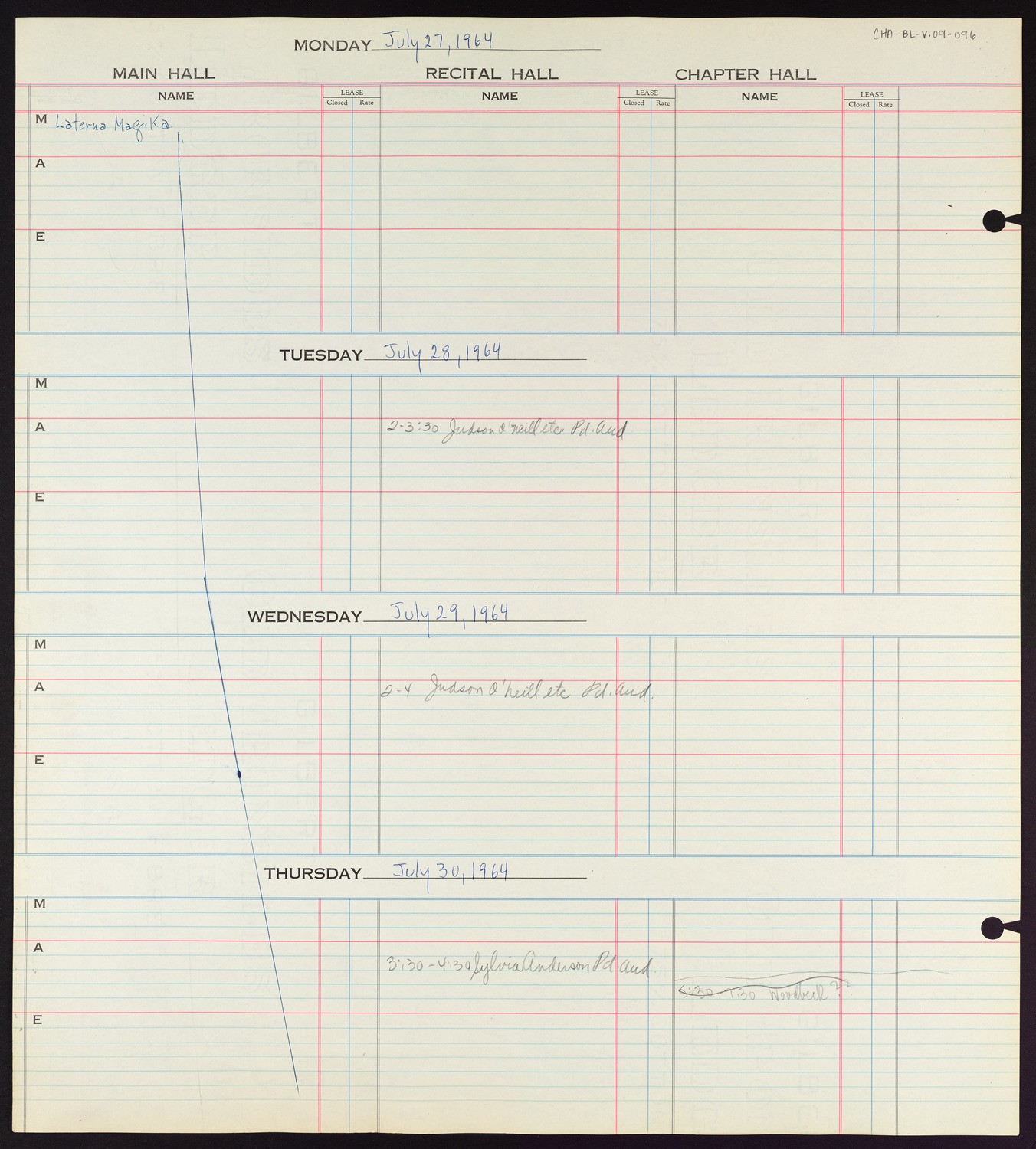 Carnegie Hall Booking Ledger, volume 9, page 96