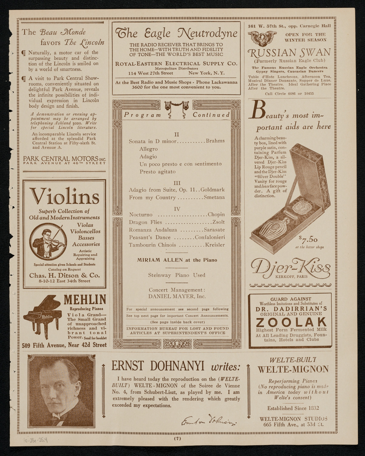 Zlatko Balokovic, Violin, October 28, 1925, program page 7