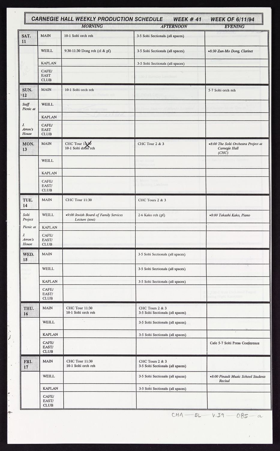 Carnegie Hall Booking Ledger, volume 39, page 85a