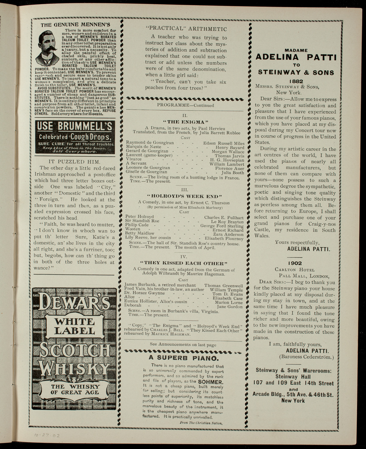 Academy Stock Company of the American Academy of Dramatic Arts/ Empire Theatre Dramatic School, October 27, 1903, program page 3