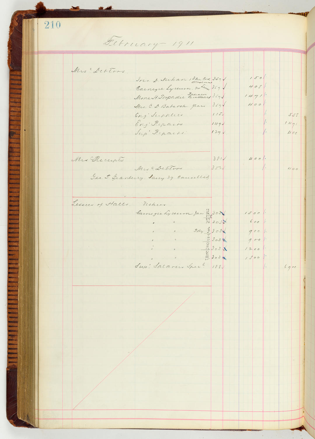 Music Hall Accounting Ledger Journal, volume 7, page 210