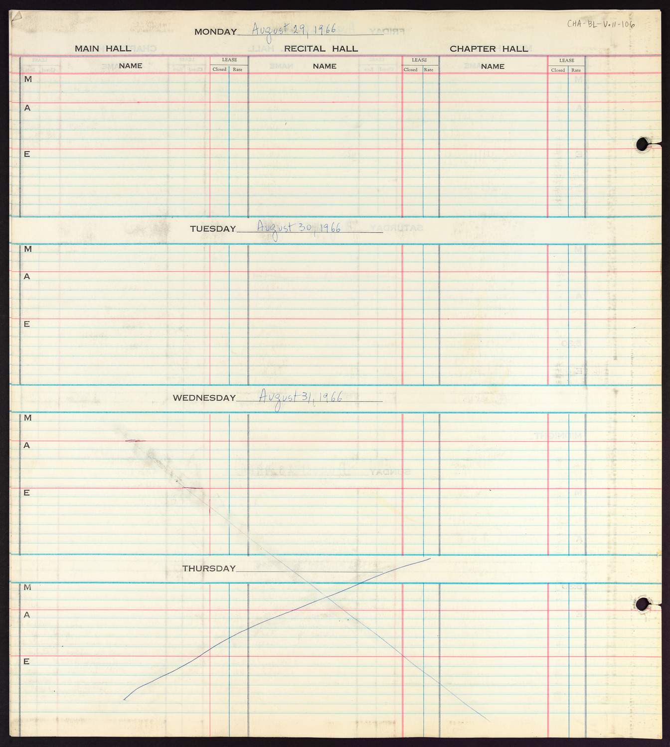 Carnegie Hall Booking Ledger, volume 11, page 106